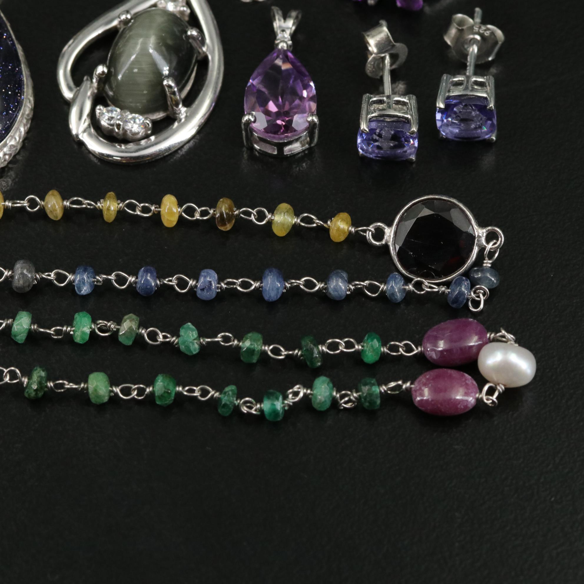 17 Assorted Sterling Silver Bracelets, Earrings, Necklaces, Pendants, and Rings