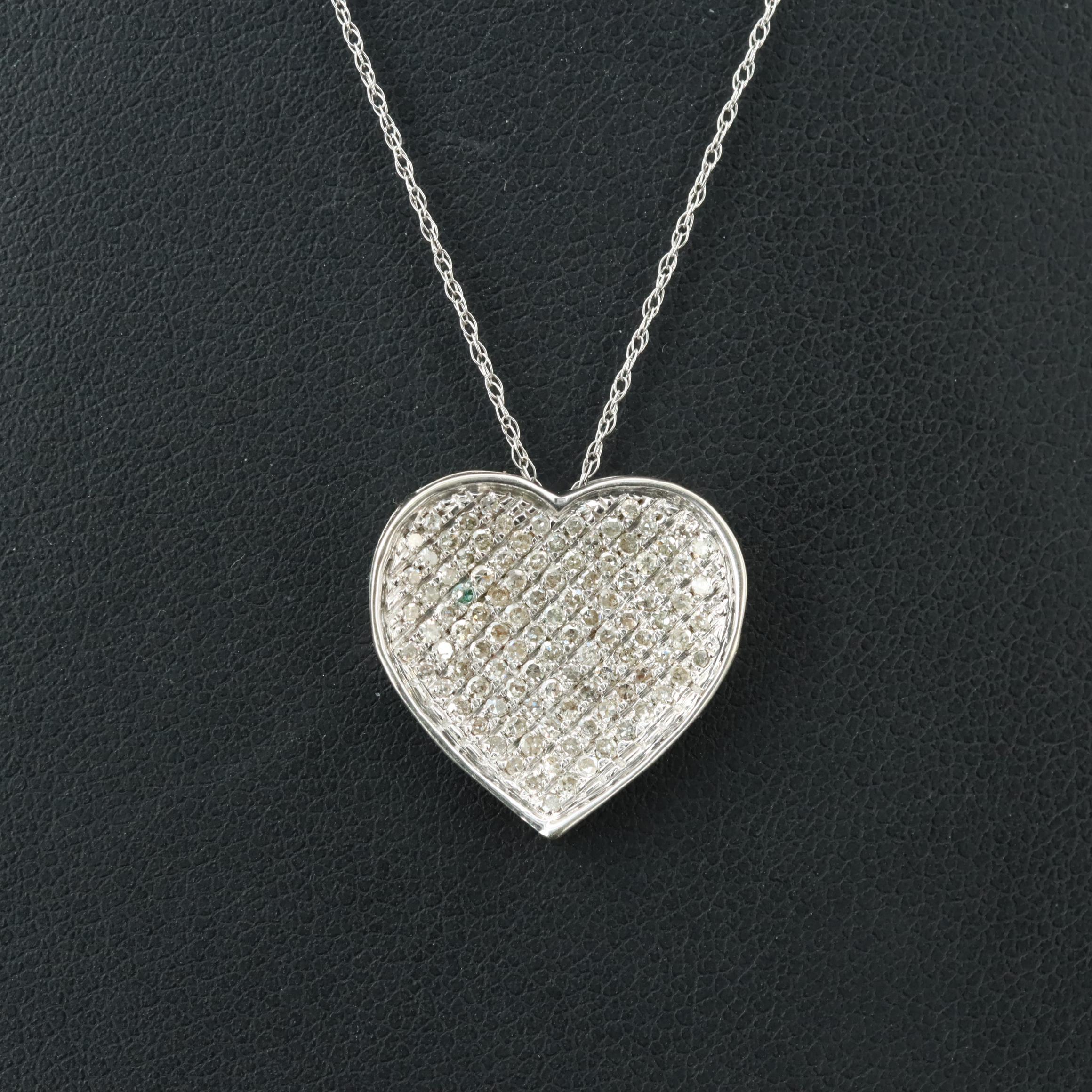 10K 0.48 CTW Diamond Pavé Heart Pendant Necklace
