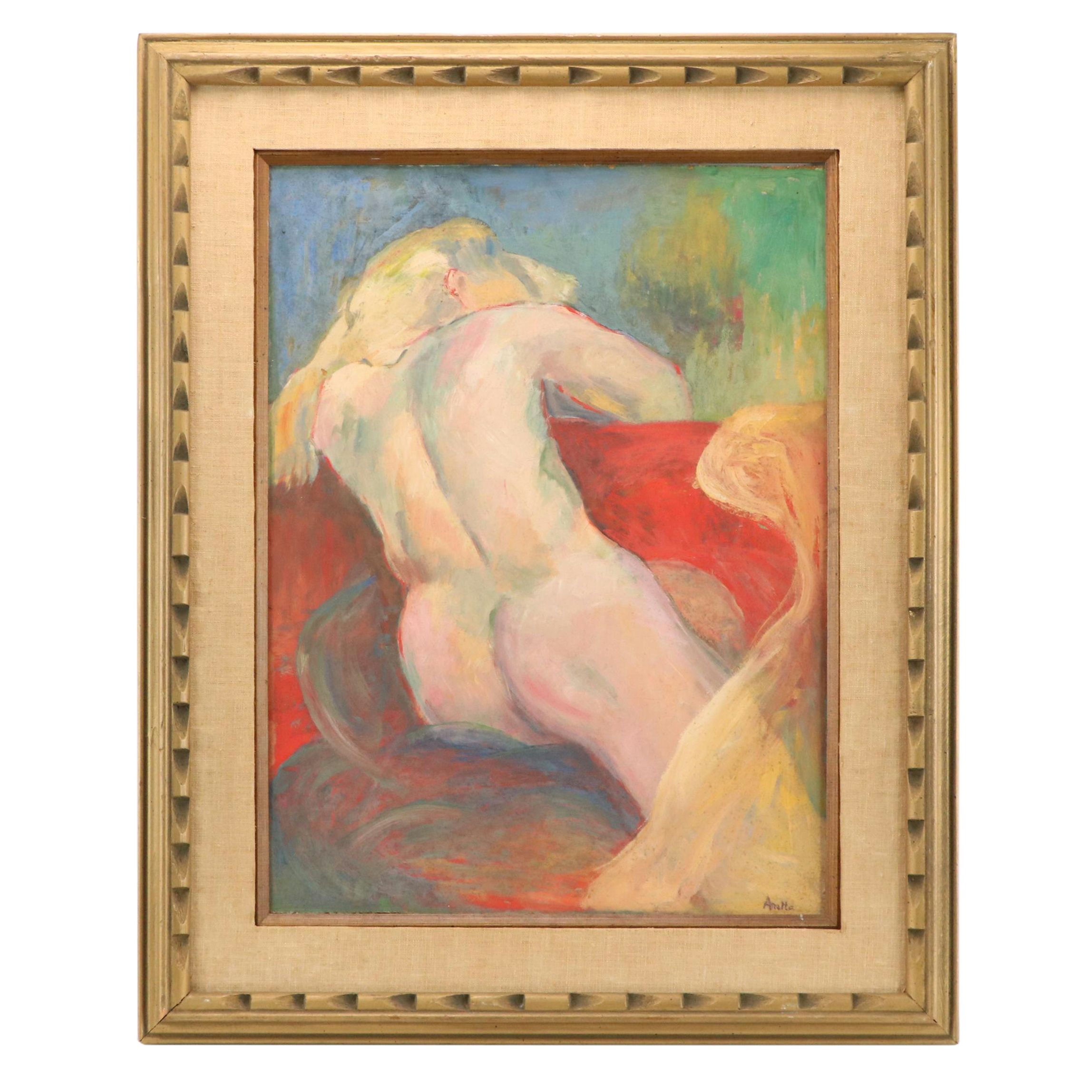 Aretta Crowley Oil Painting of Reclining Nude, Mid-20th Century