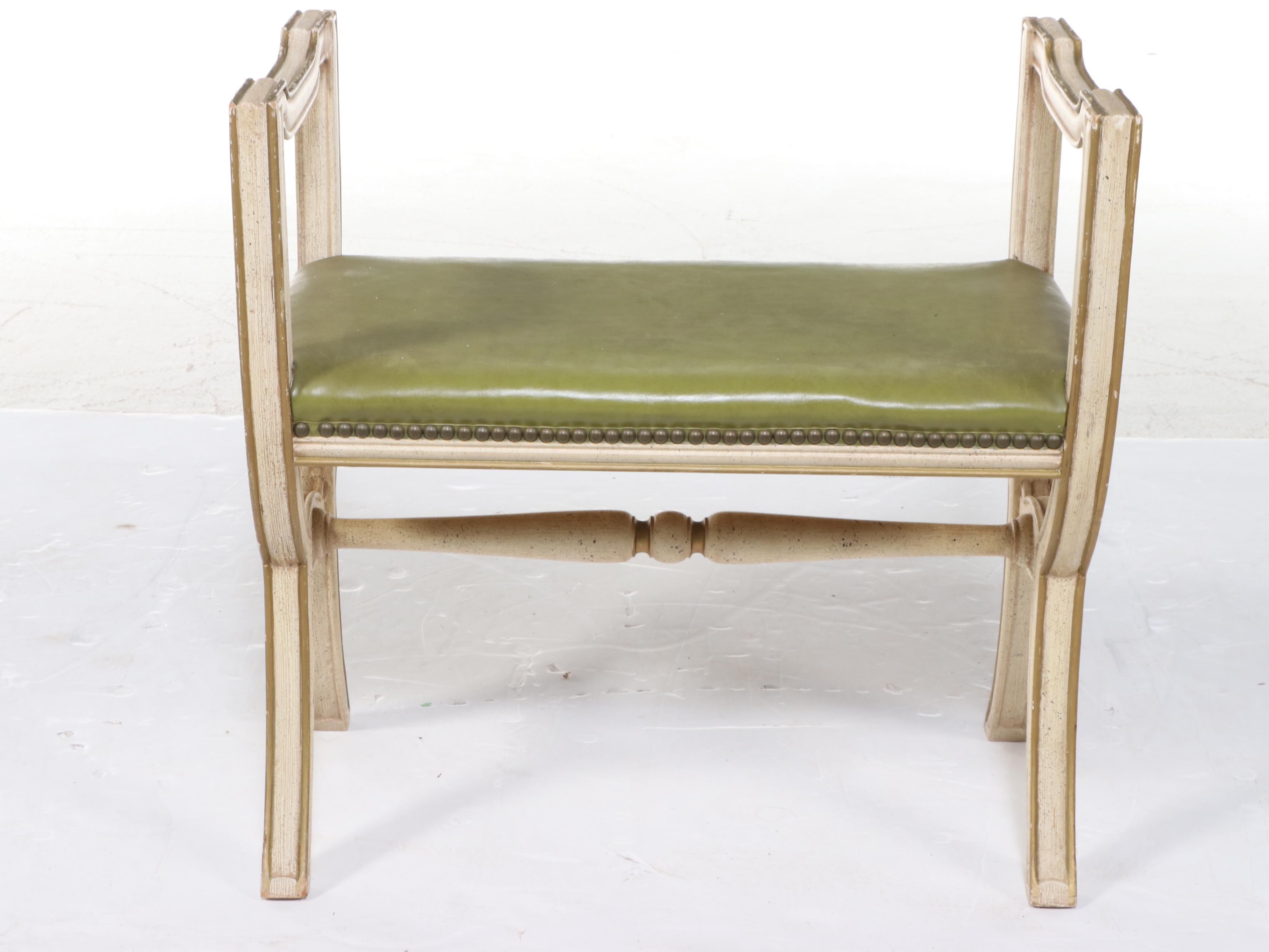 Empire Style Painted, ParcelGilt, and Green Vinyl Stool, Mid20th