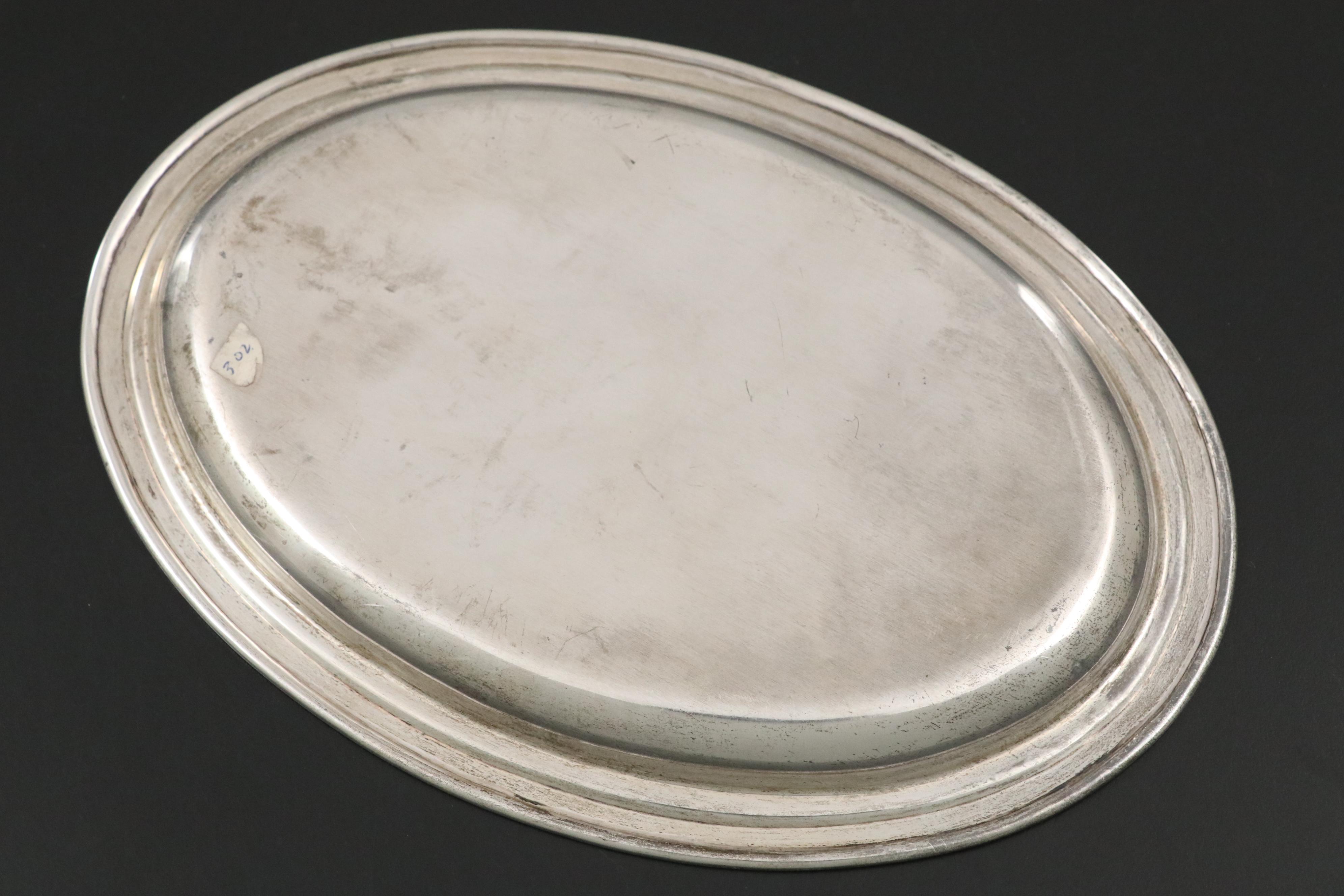 James E. Blake Co. Hammered Sterling Salt Cellars and Weidlich Sterling Tray