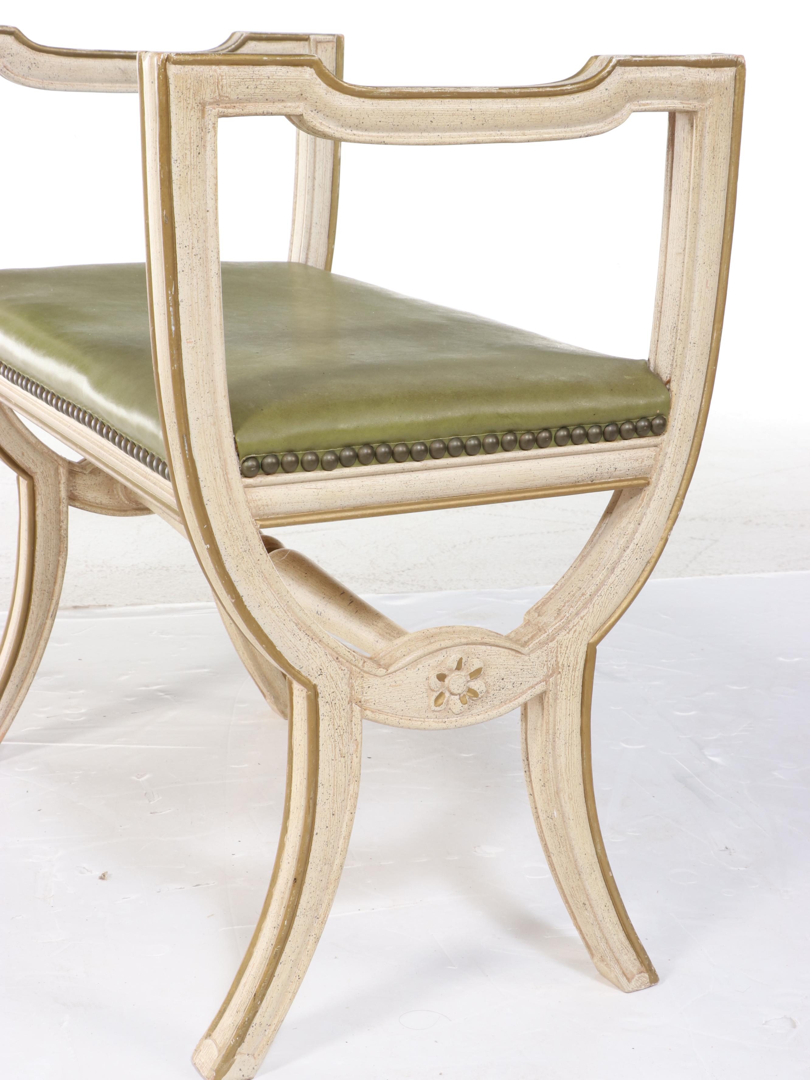 Empire Style Painted, ParcelGilt, and Green Vinyl Stool, Mid20th