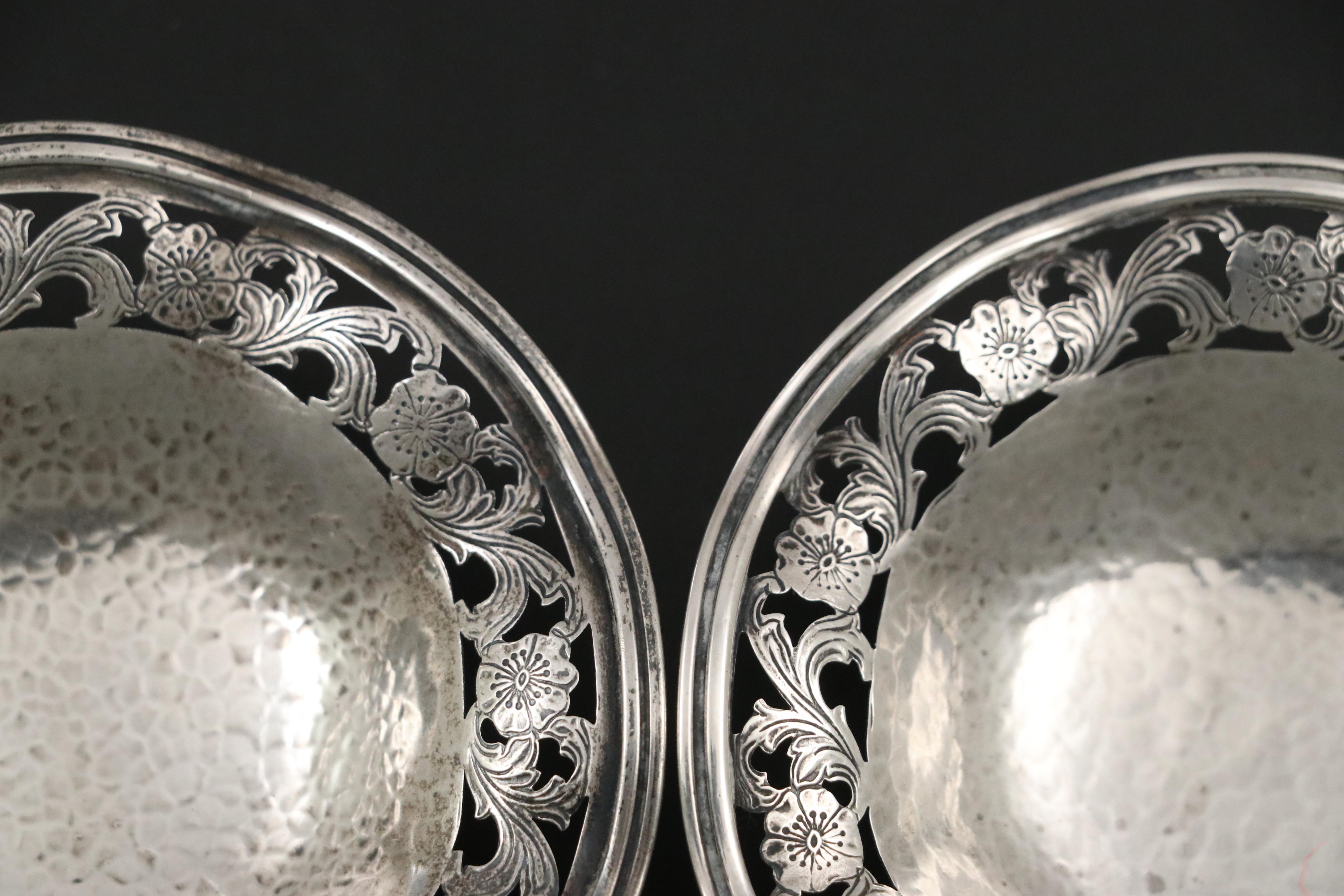 James E. Blake Co. Hammered Sterling Salt Cellars and Weidlich Sterling Tray