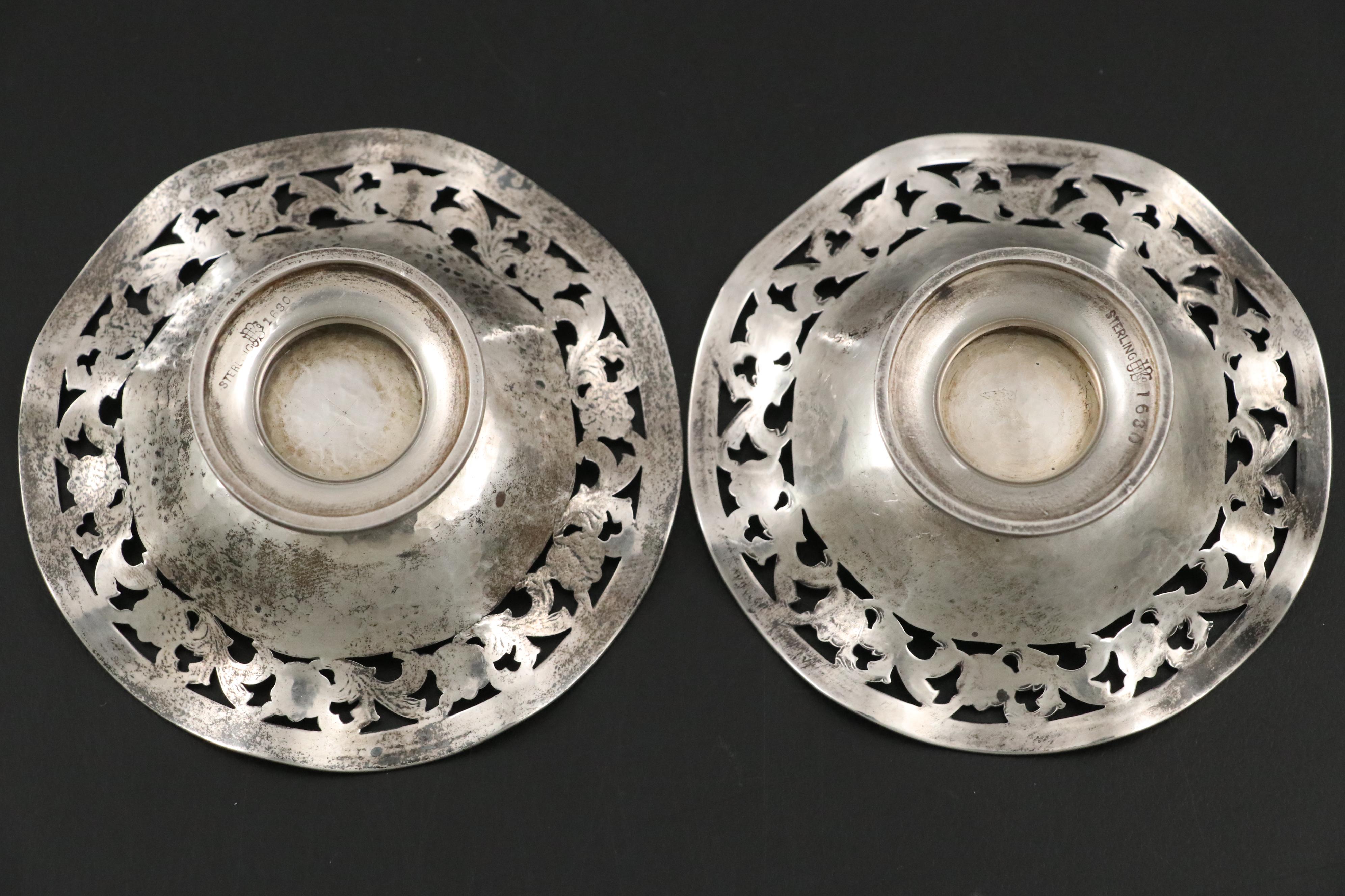 James E. Blake Co. Hammered Sterling Salt Cellars and Weidlich Sterling Tray