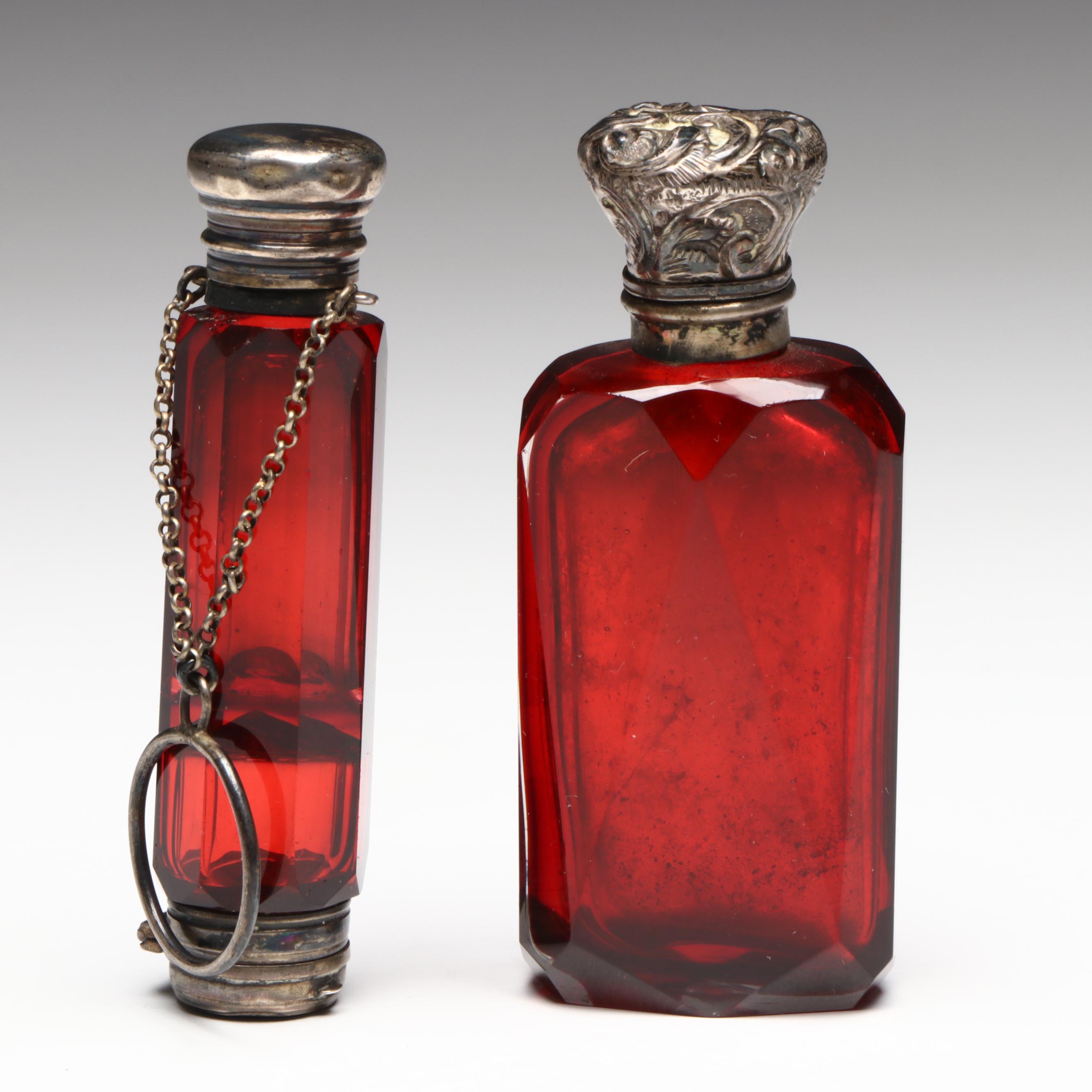 Late Victorian Faceted Ruby Glass Double-Sided and Other Perfume Bottles