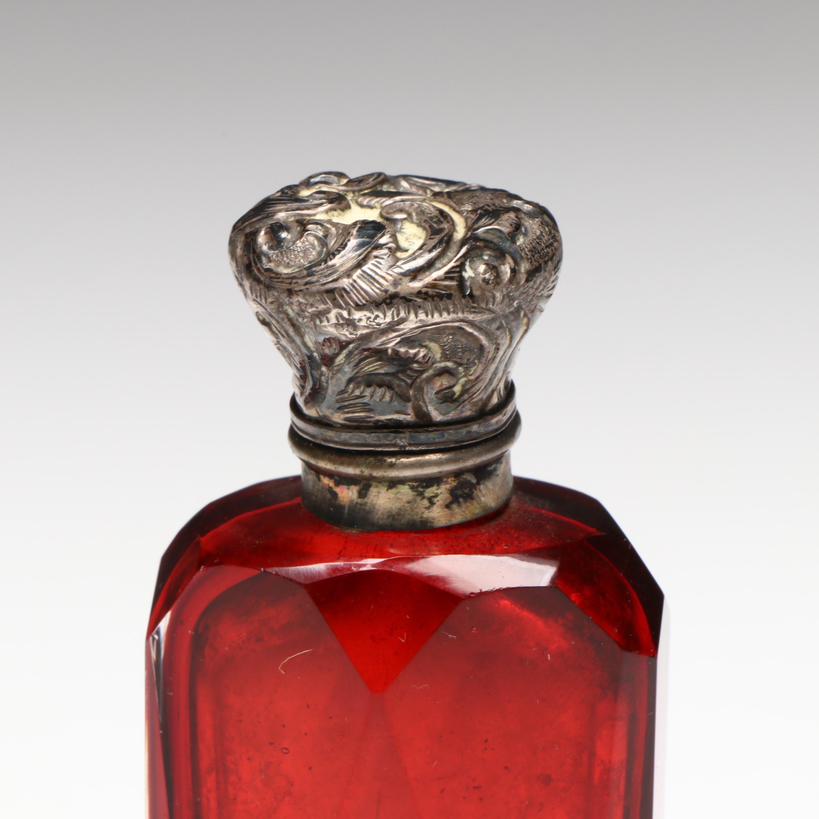 Late Victorian Faceted Ruby Glass Double-Sided and Other Perfume Bottles