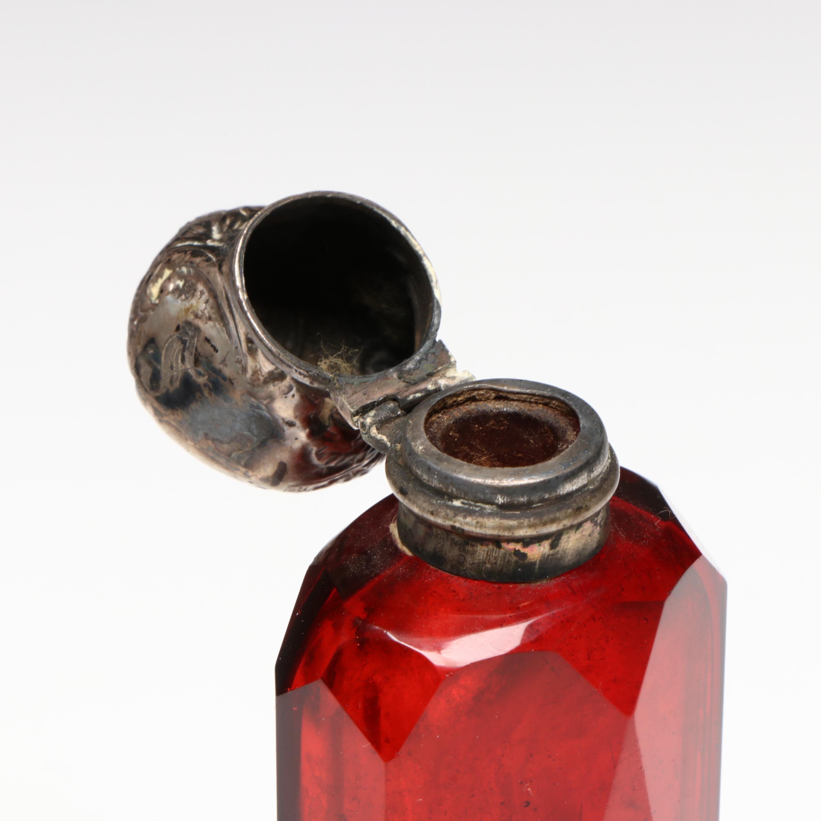 Late Victorian Faceted Ruby Glass Double-Sided and Other Perfume Bottles