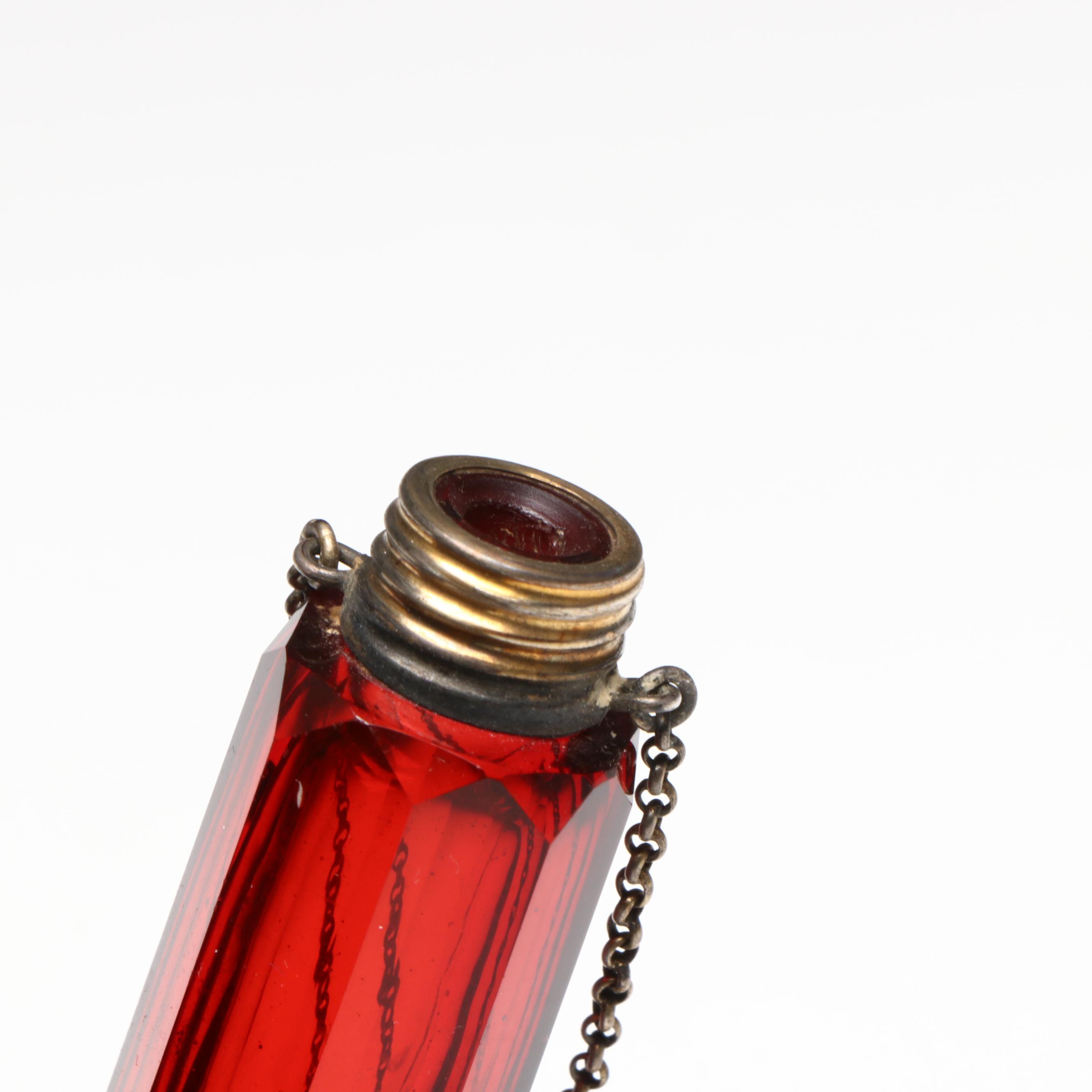 Late Victorian Faceted Ruby Glass Double-Sided and Other Perfume Bottles
