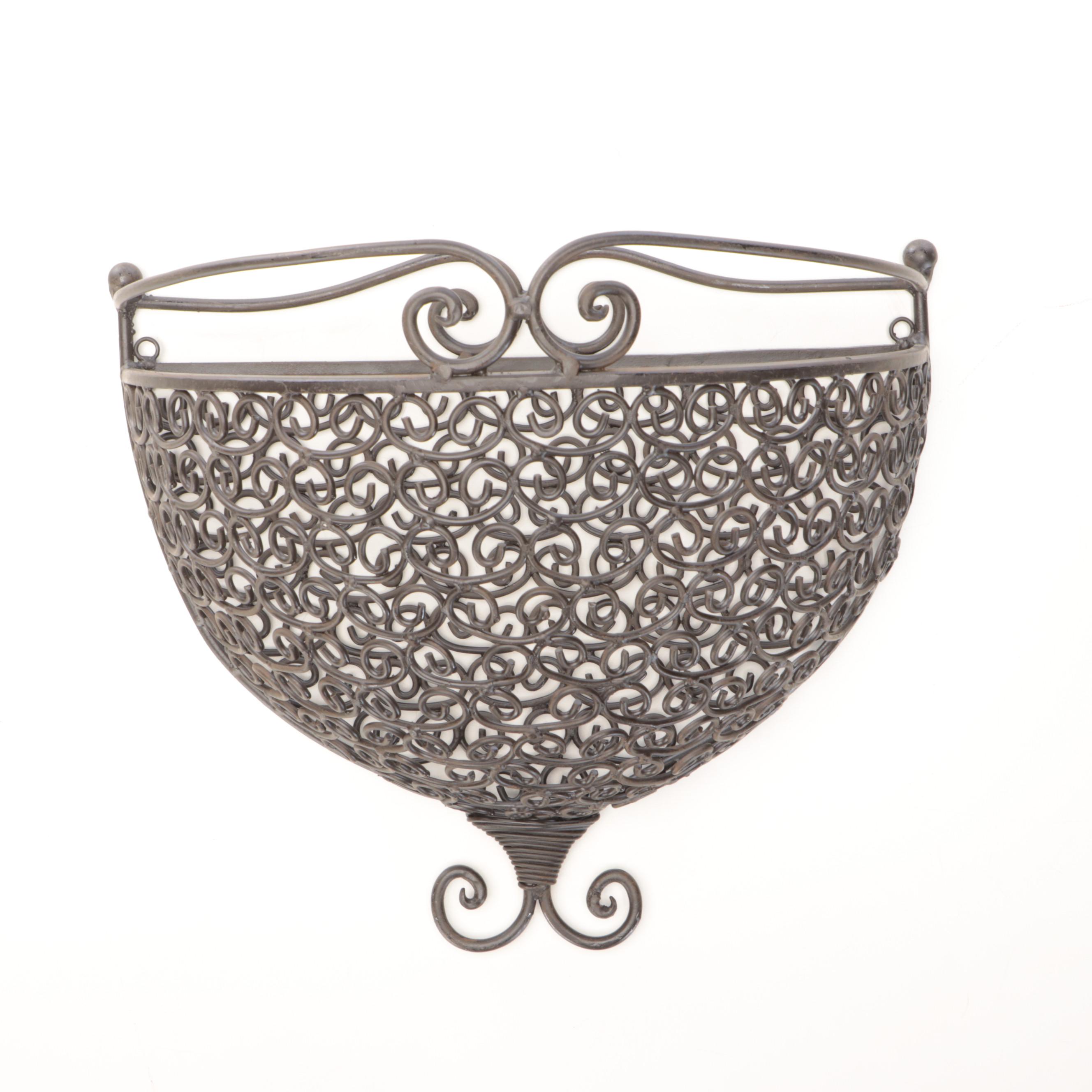 Openwork Scrolled Metal Wall Pocket Planter Basket, Matched Pair