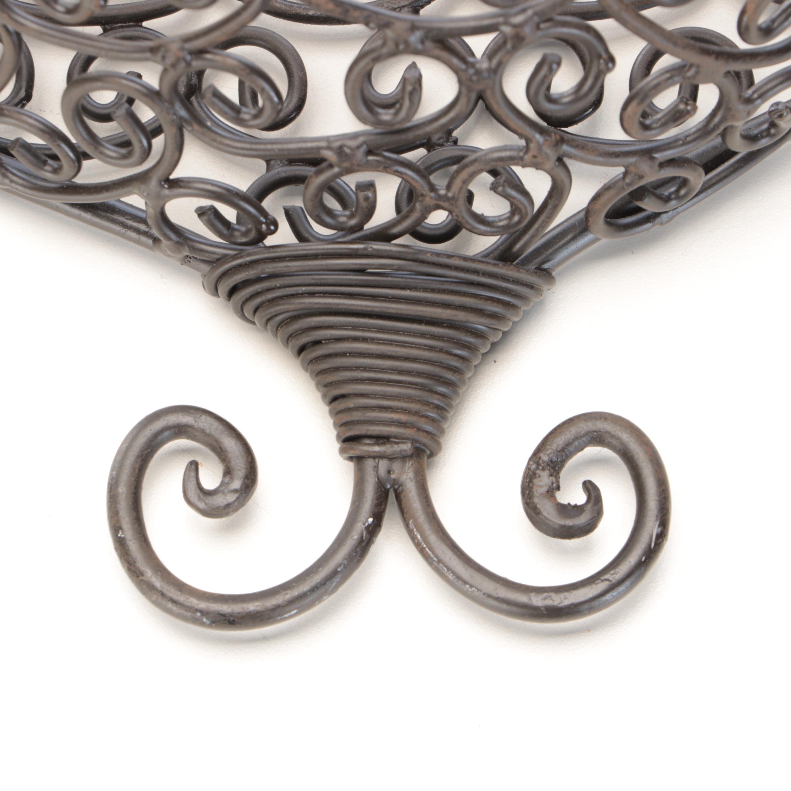 Openwork Scrolled Metal Wall Pocket Planter Basket, Matched Pair