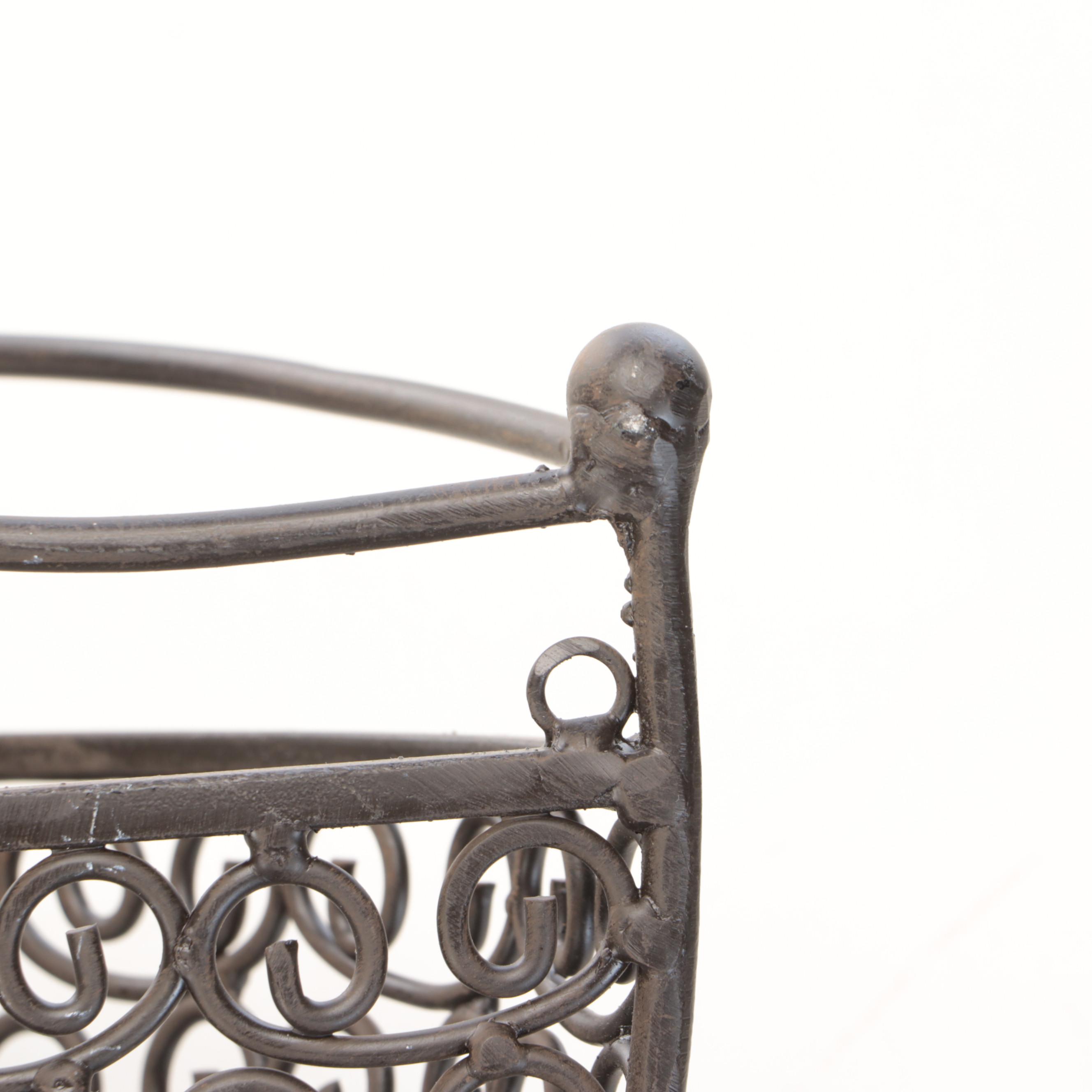 Openwork Scrolled Metal Wall Pocket Planter Basket, Matched Pair