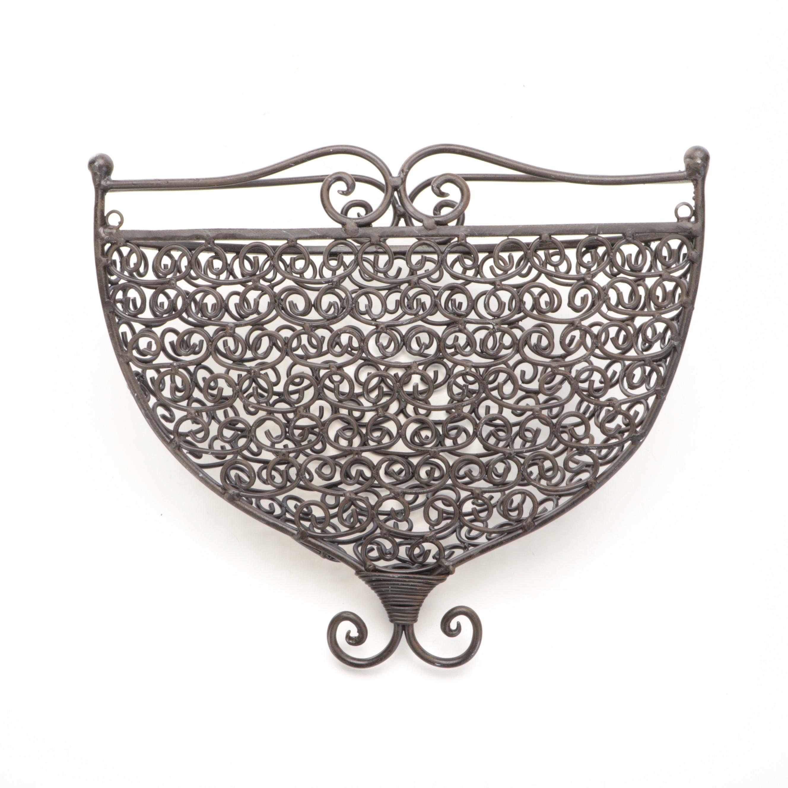 Openwork Scrolled Metal Wall Pocket Planter Basket, Matched Pair