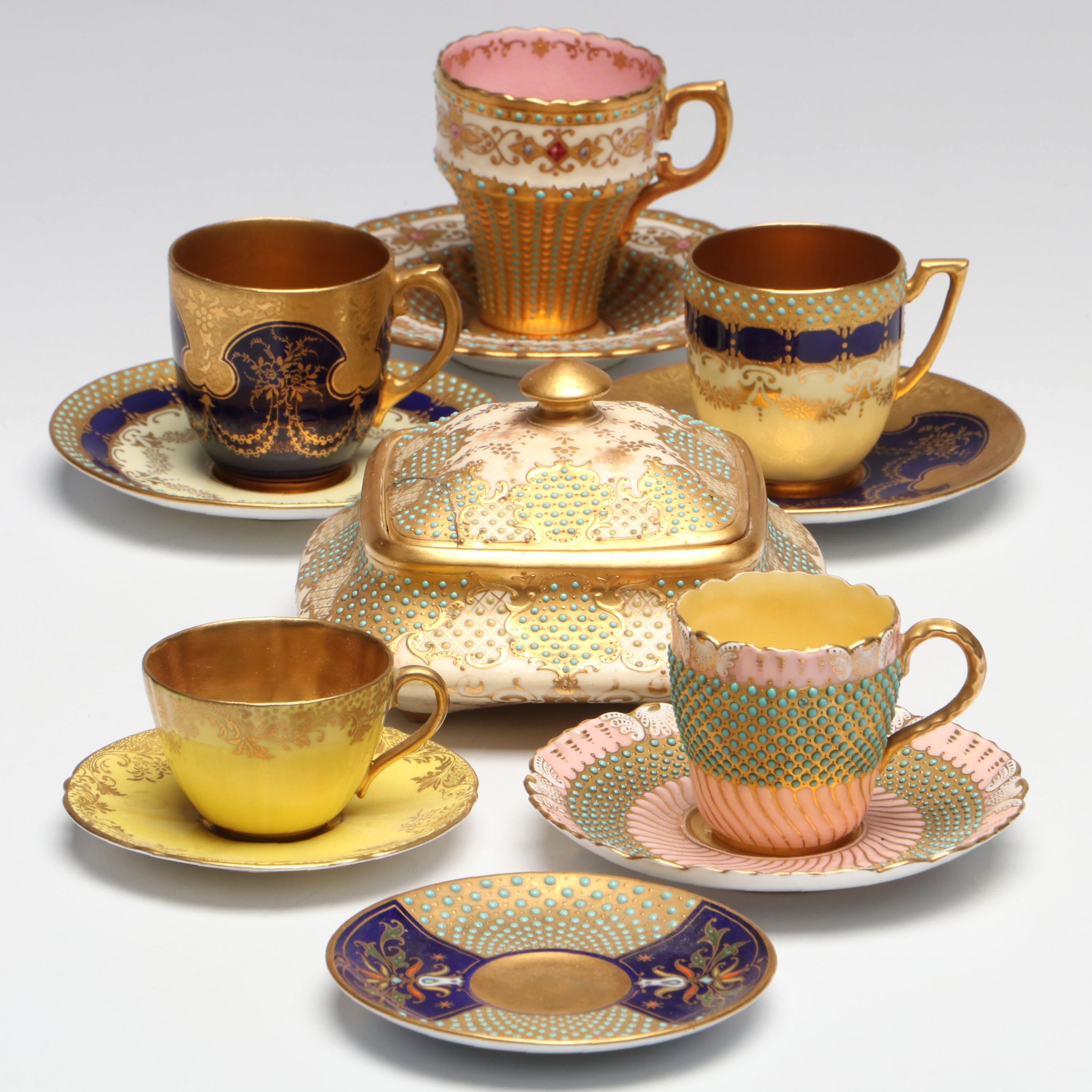 Royal Doulton Ceramic Demitasse Cup with Coalport Demitasse Cups and Lidded Box