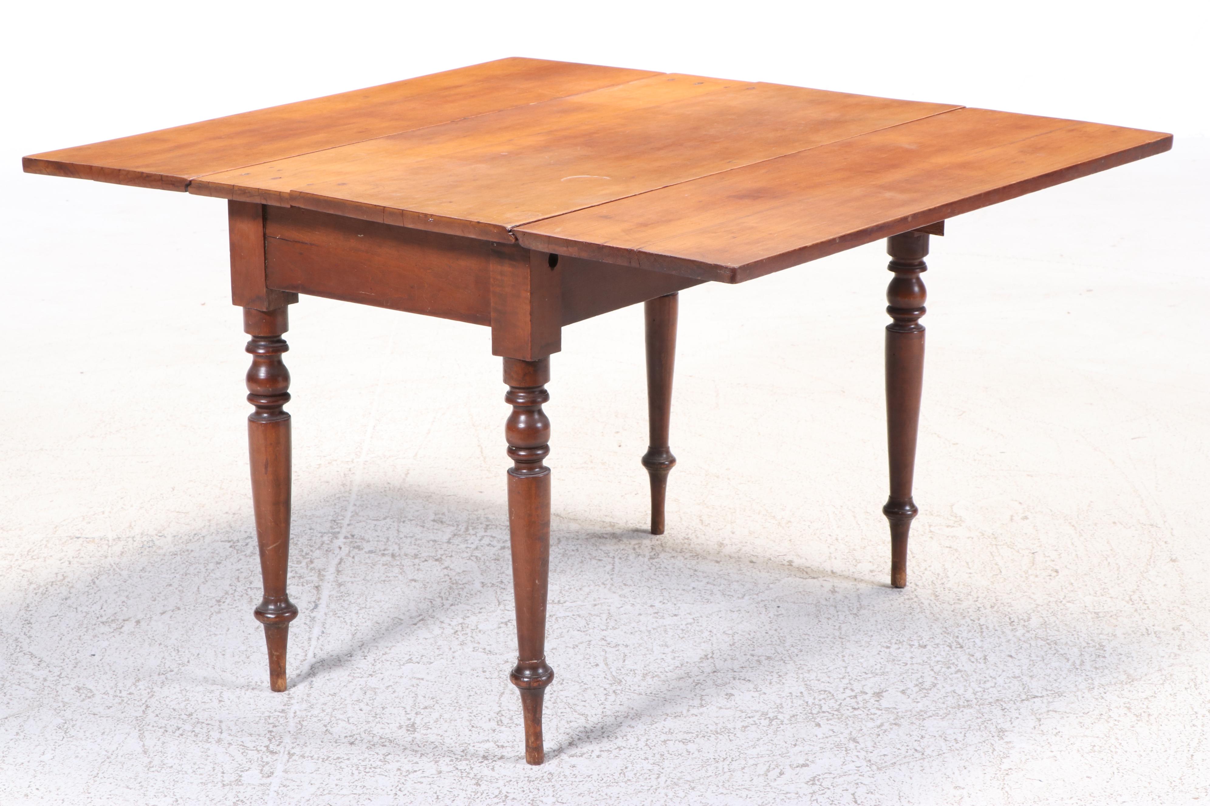 American Primitive Cherrywood Drop-Leaf Dining Table, 19th Century