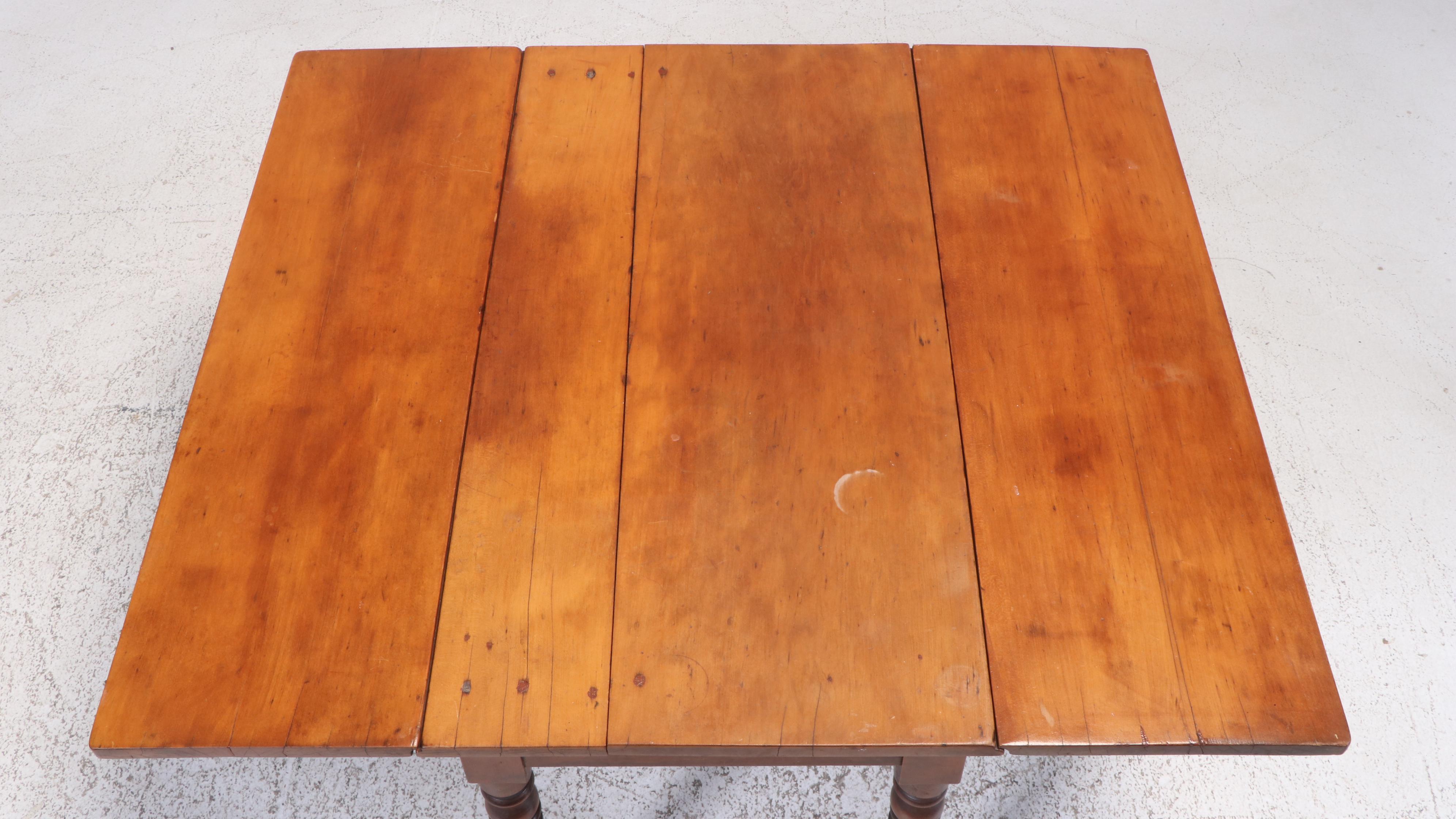 American Primitive Cherrywood Drop-Leaf Dining Table, 19th Century