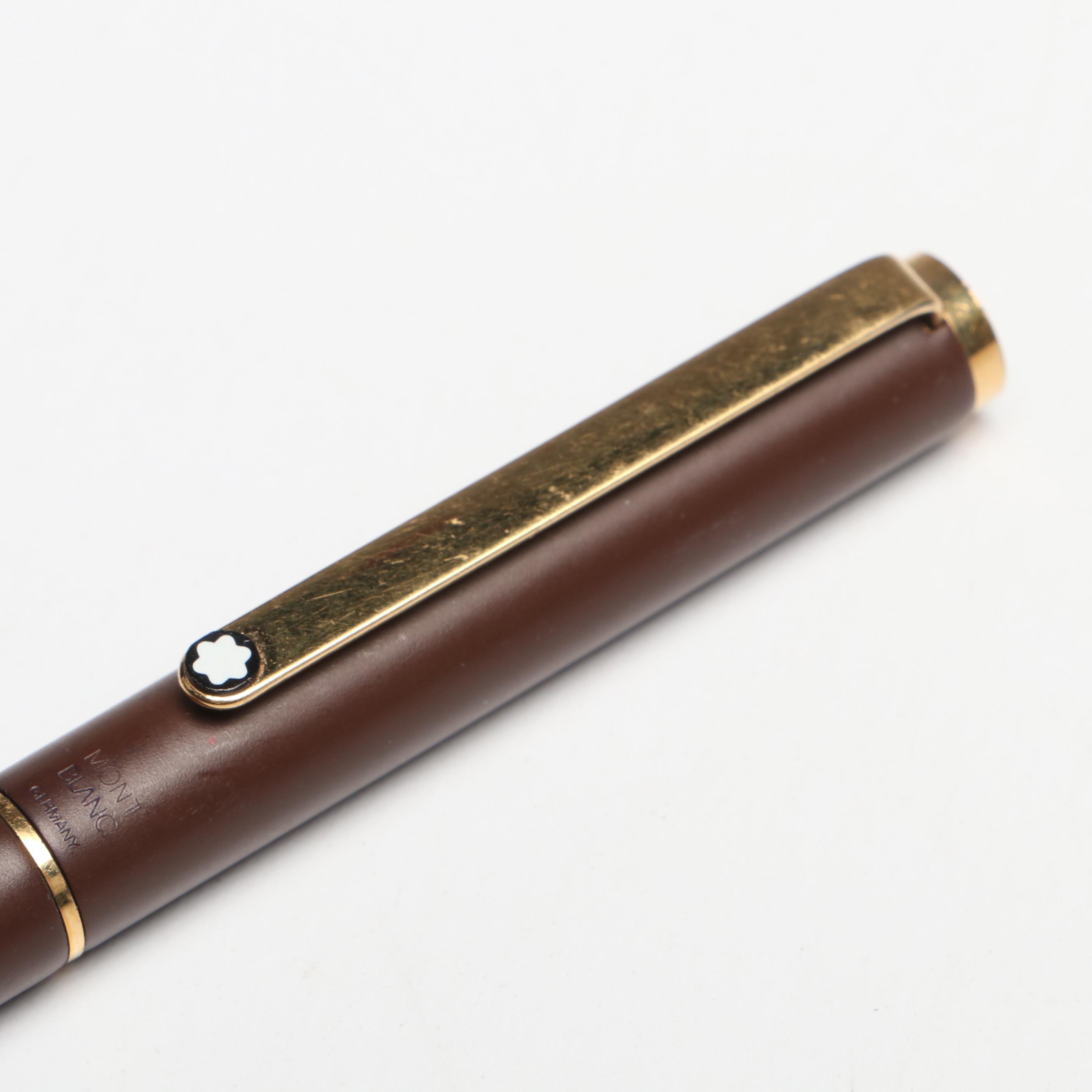 Montblanc Brown Acrylic and Gilt Metal Fountain Pen with Case, Booklet