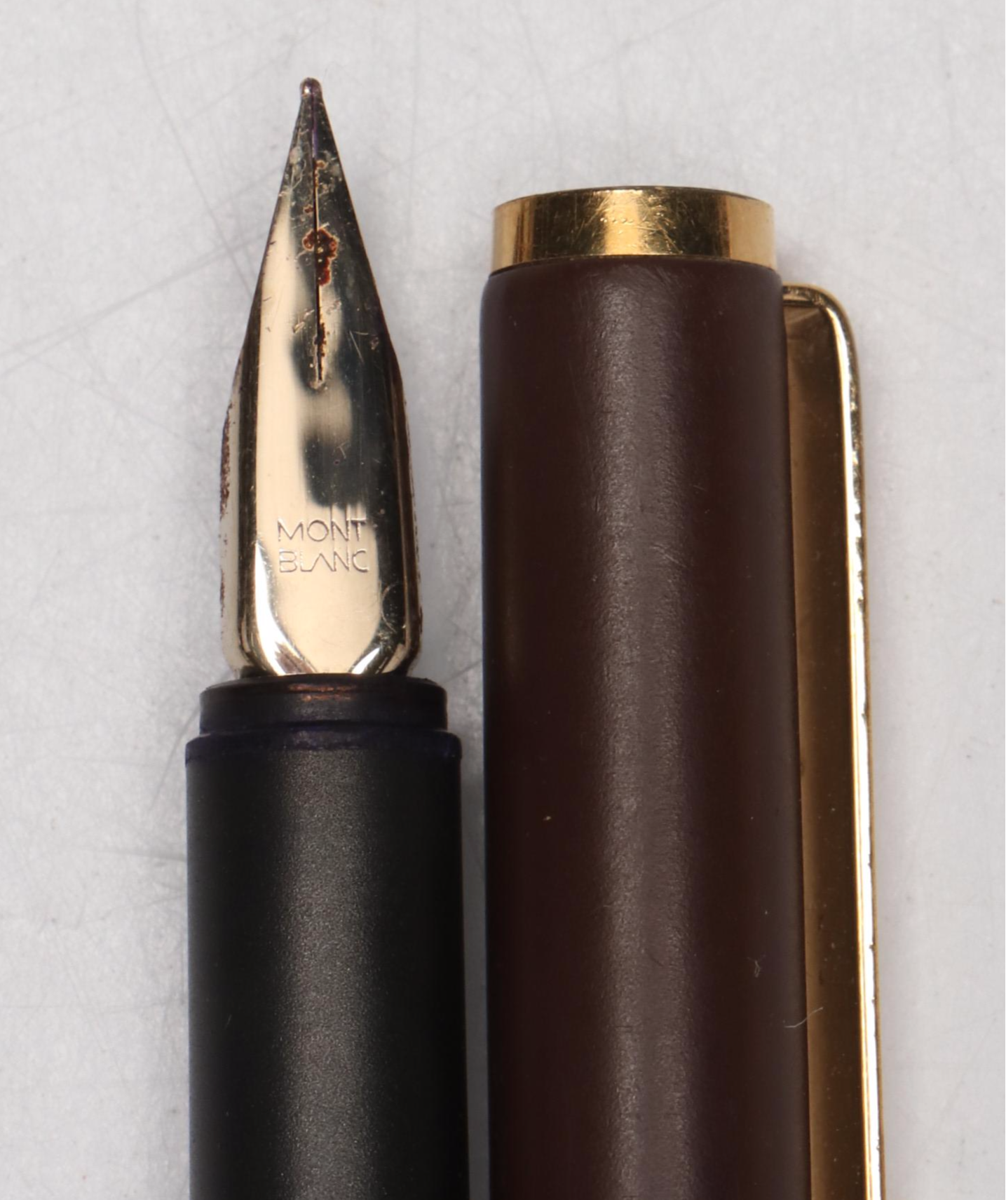 Montblanc Brown Acrylic and Gilt Metal Fountain Pen with Case, Booklet