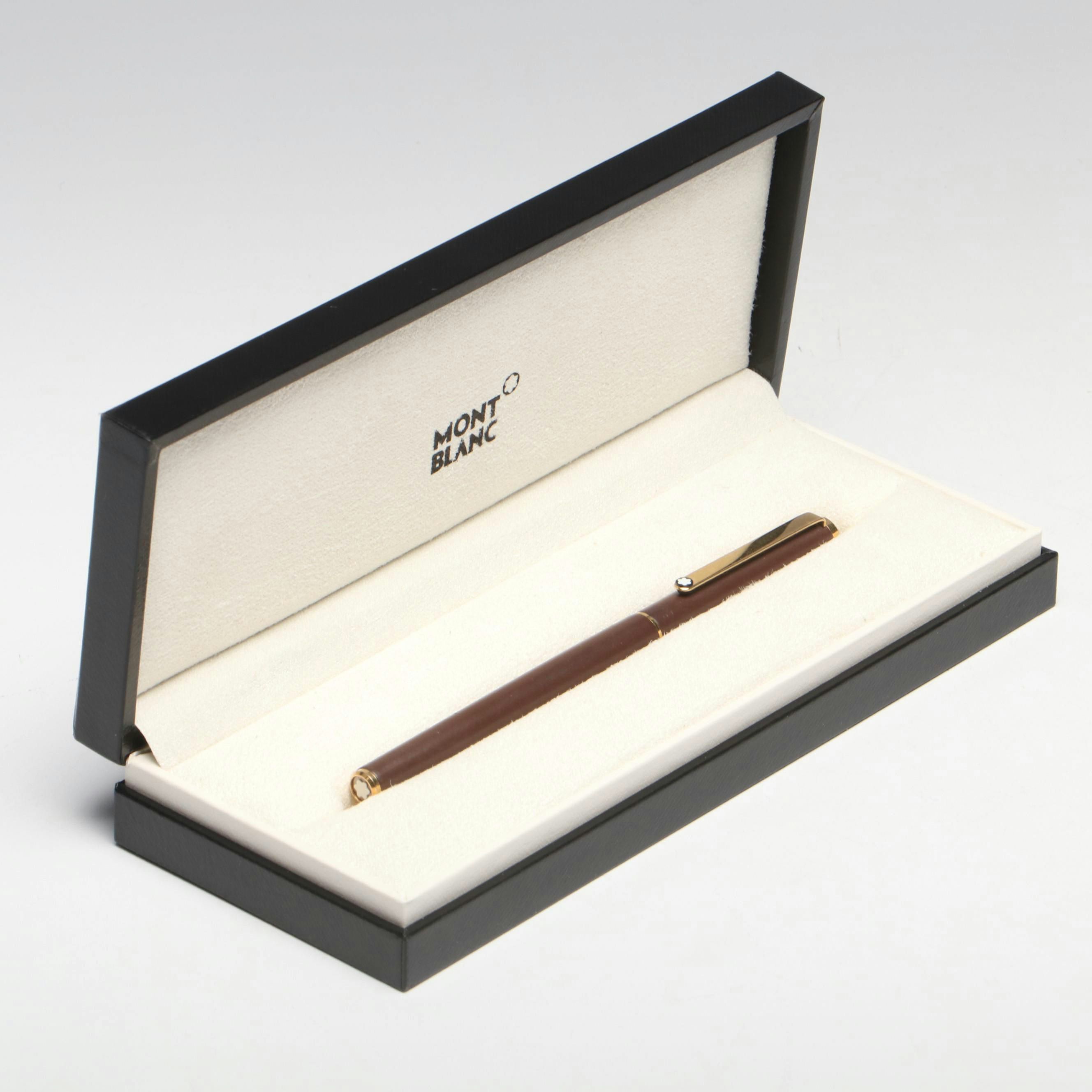 Montblanc Brown Acrylic and Gilt Metal Fountain Pen with Case, Booklet