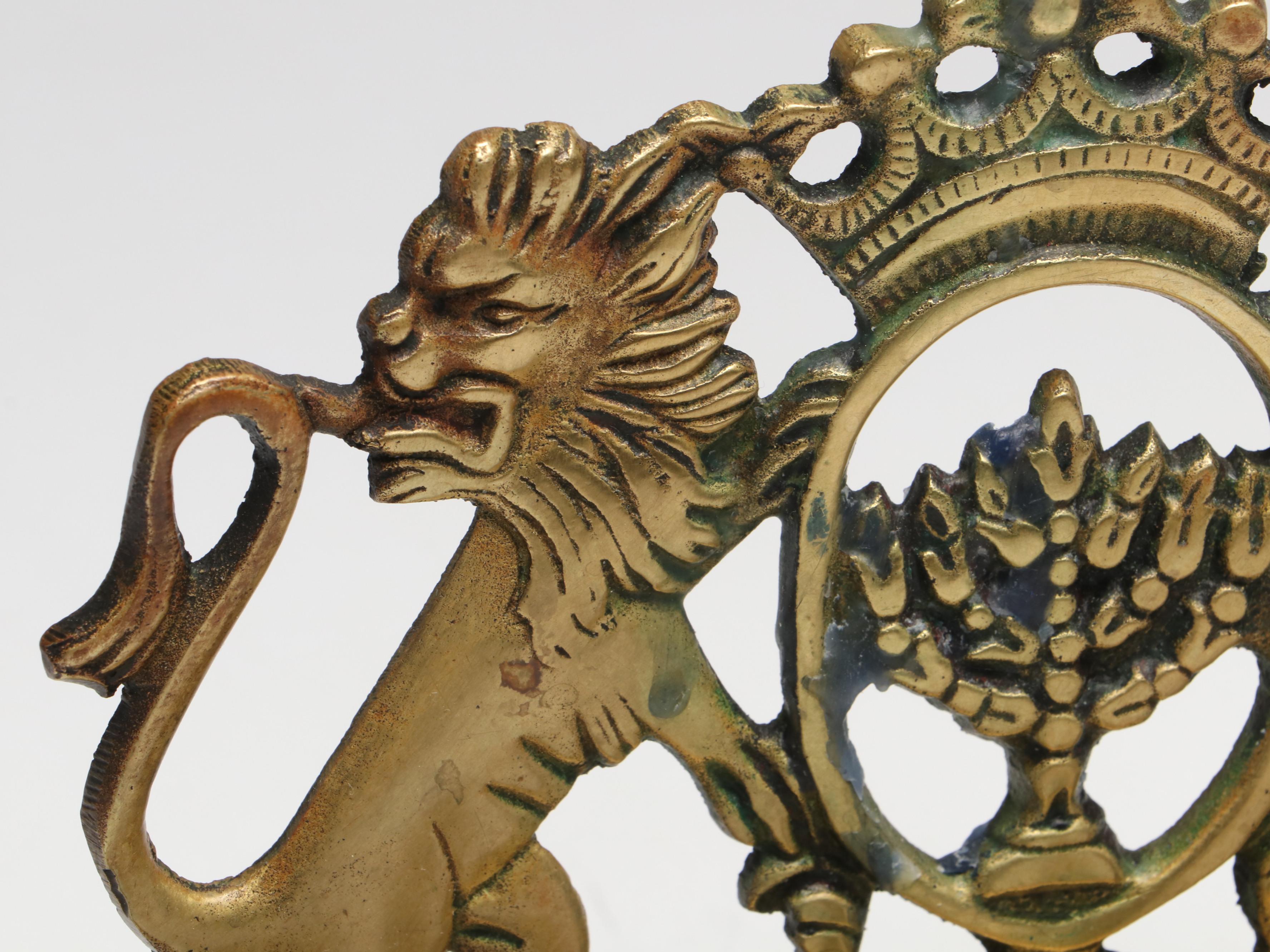 Israeli Brass Lions of Judah Menorah with Limoges and Other Dreidels