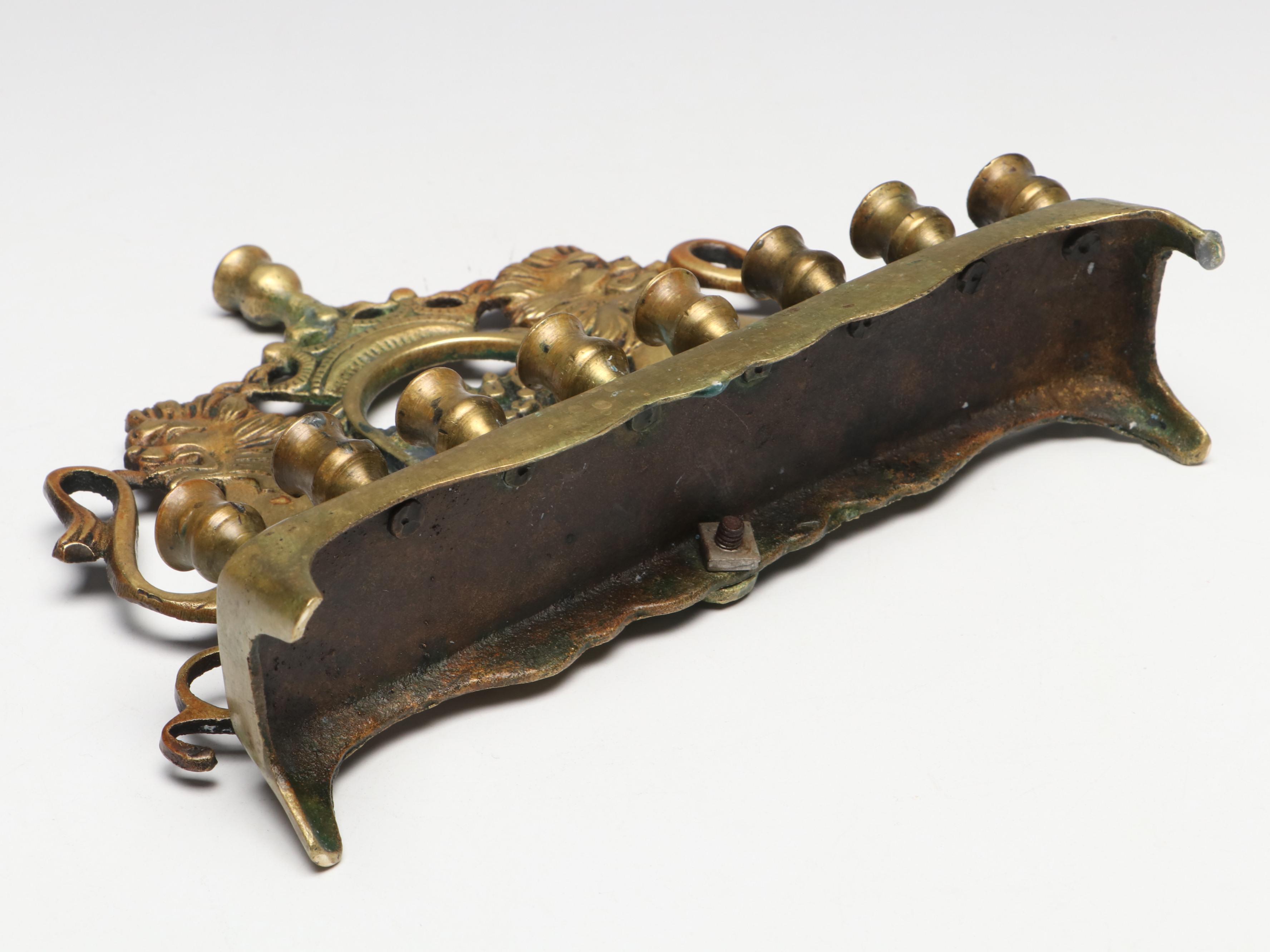 Israeli Brass Lions of Judah Menorah with Limoges and Other Dreidels