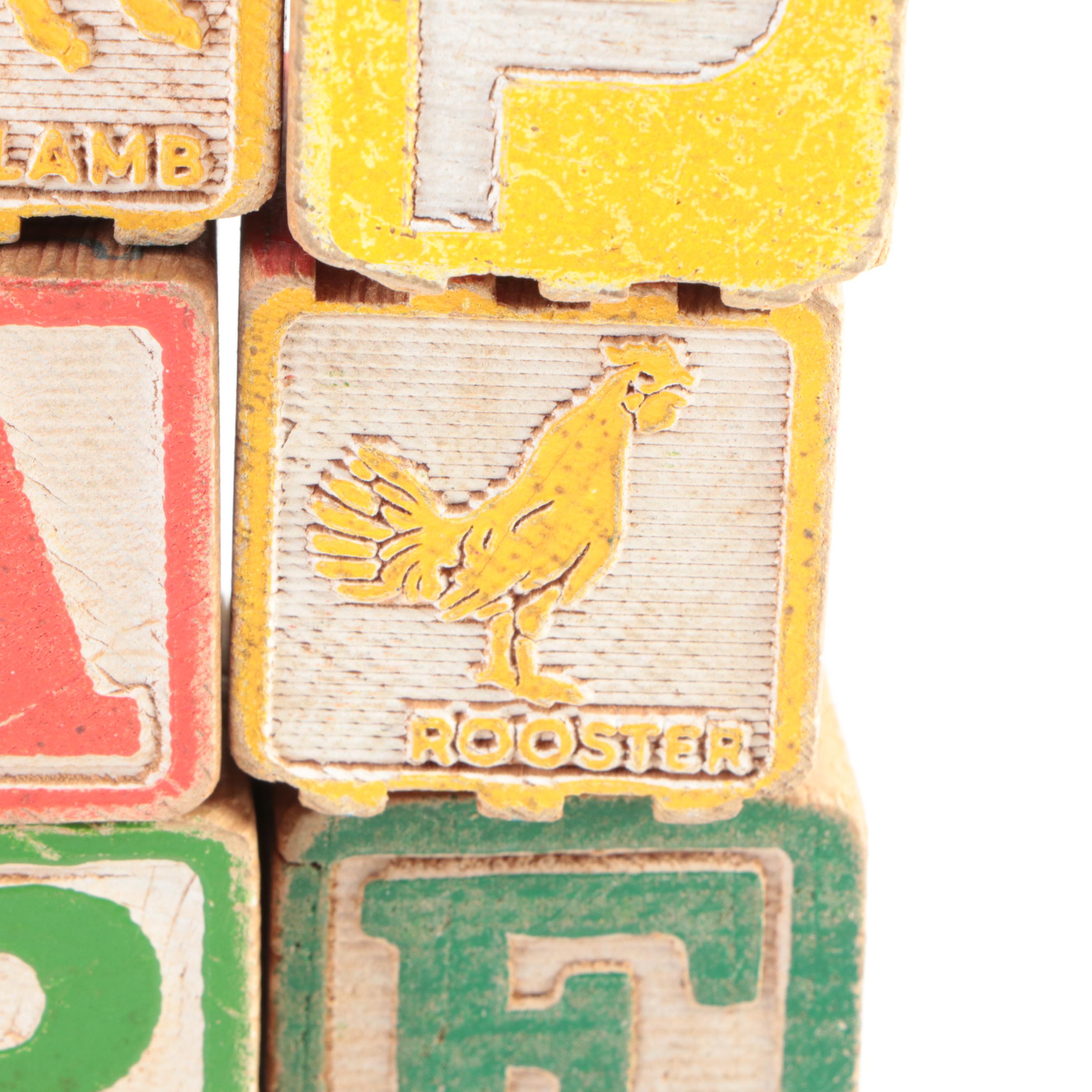 Children's Wooden Letter and Animal Toy Clock, Mid20th Century