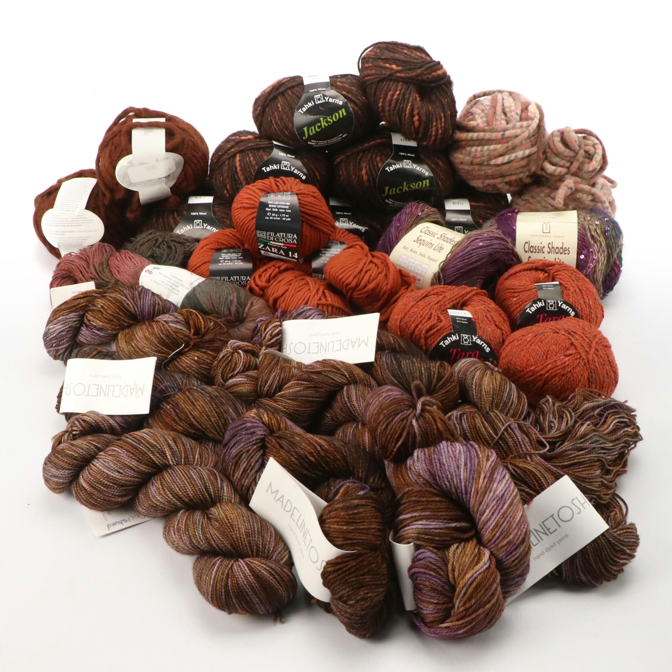 Brown and Orange Yarn Hanks by Tahki Yarns, Filatura Di Crosa, Cherry Tree Hill
