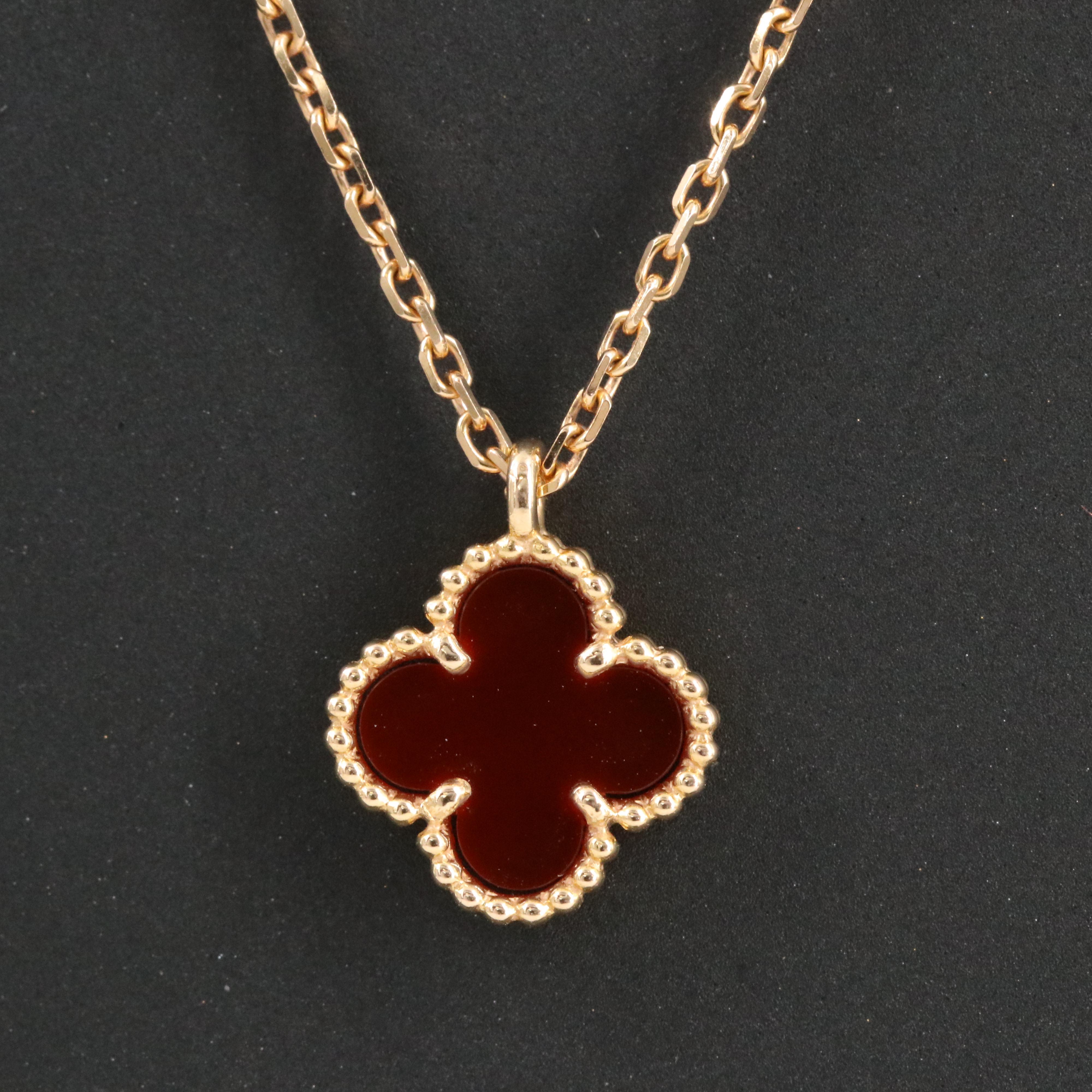 Van Cleef & Arpels Sweet Alhambra 18K Rose Gold Carnelian Motif Necklace