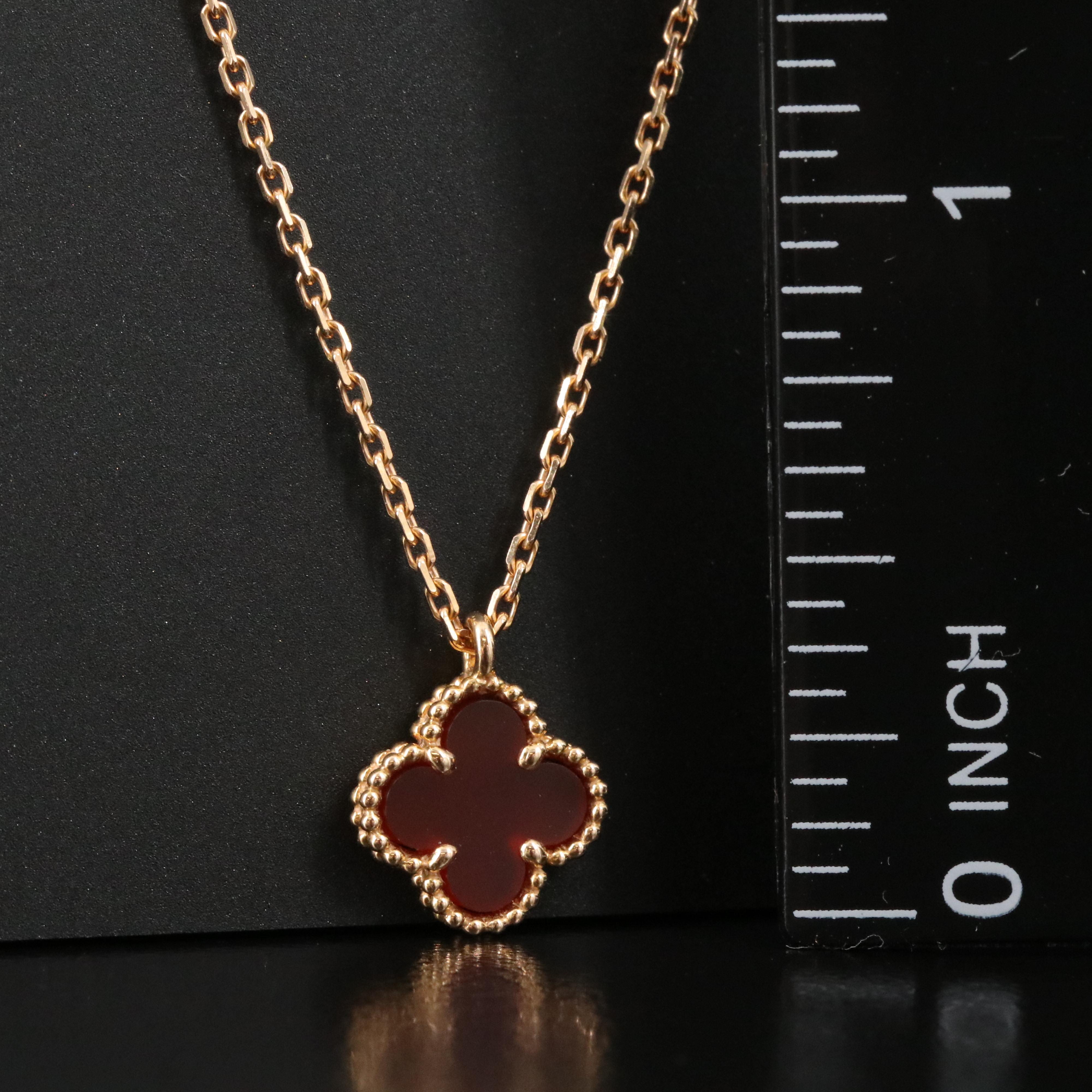 Van Cleef & Arpels Sweet Alhambra 18K Rose Gold Carnelian Motif Necklace