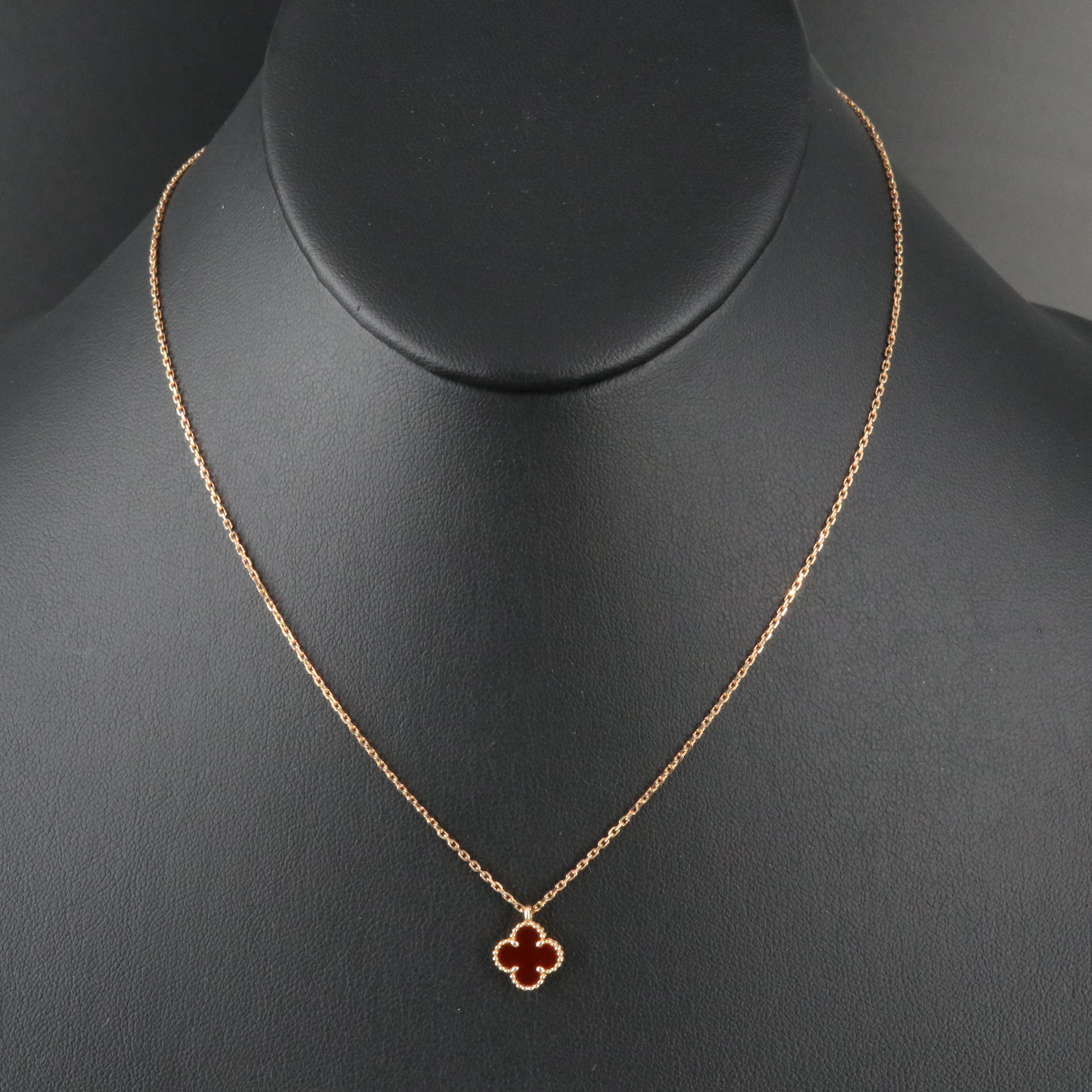 Van Cleef & Arpels Sweet Alhambra 18K Rose Gold Carnelian Motif Necklace