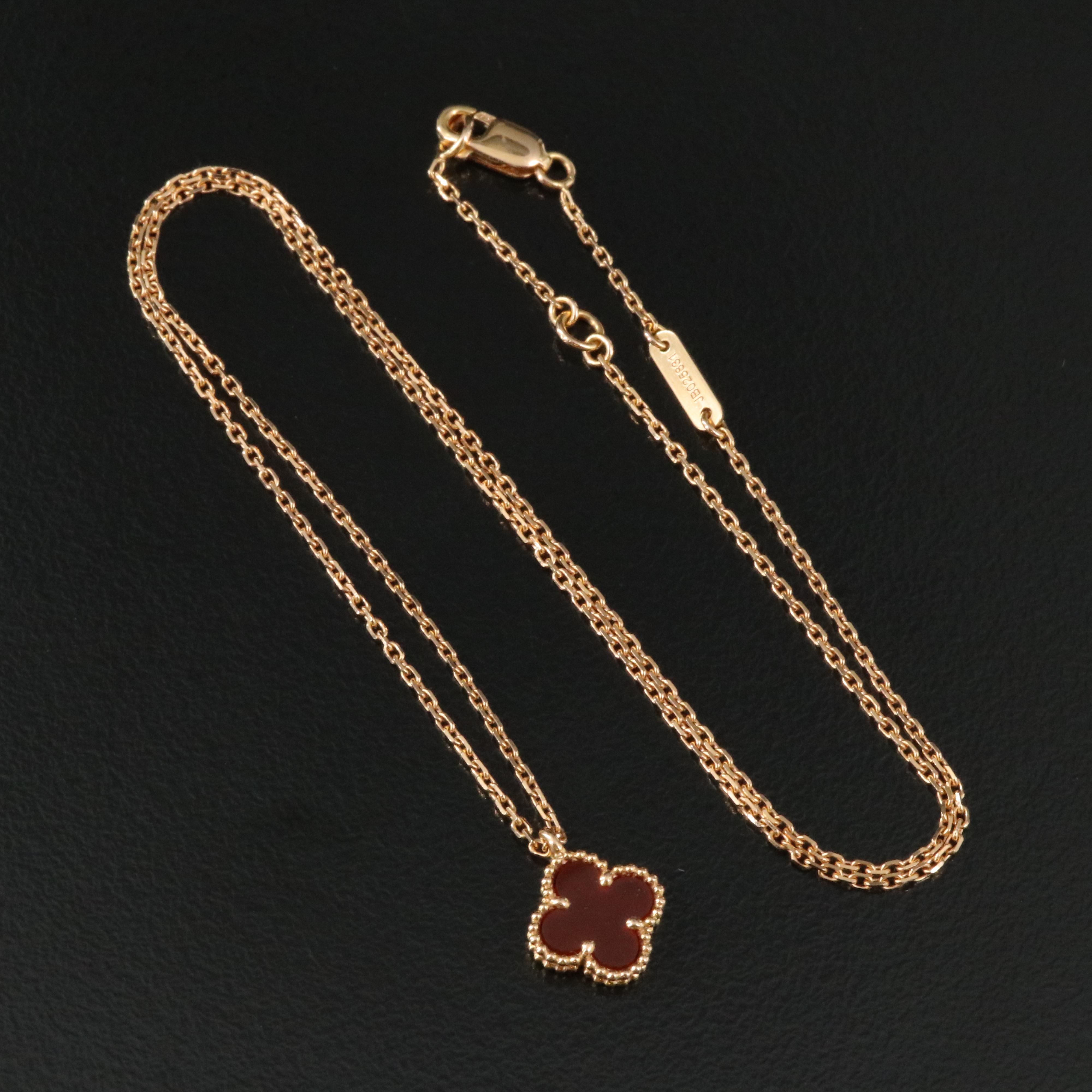 Van Cleef & Arpels Sweet Alhambra 18K Rose Gold Carnelian Motif Necklace