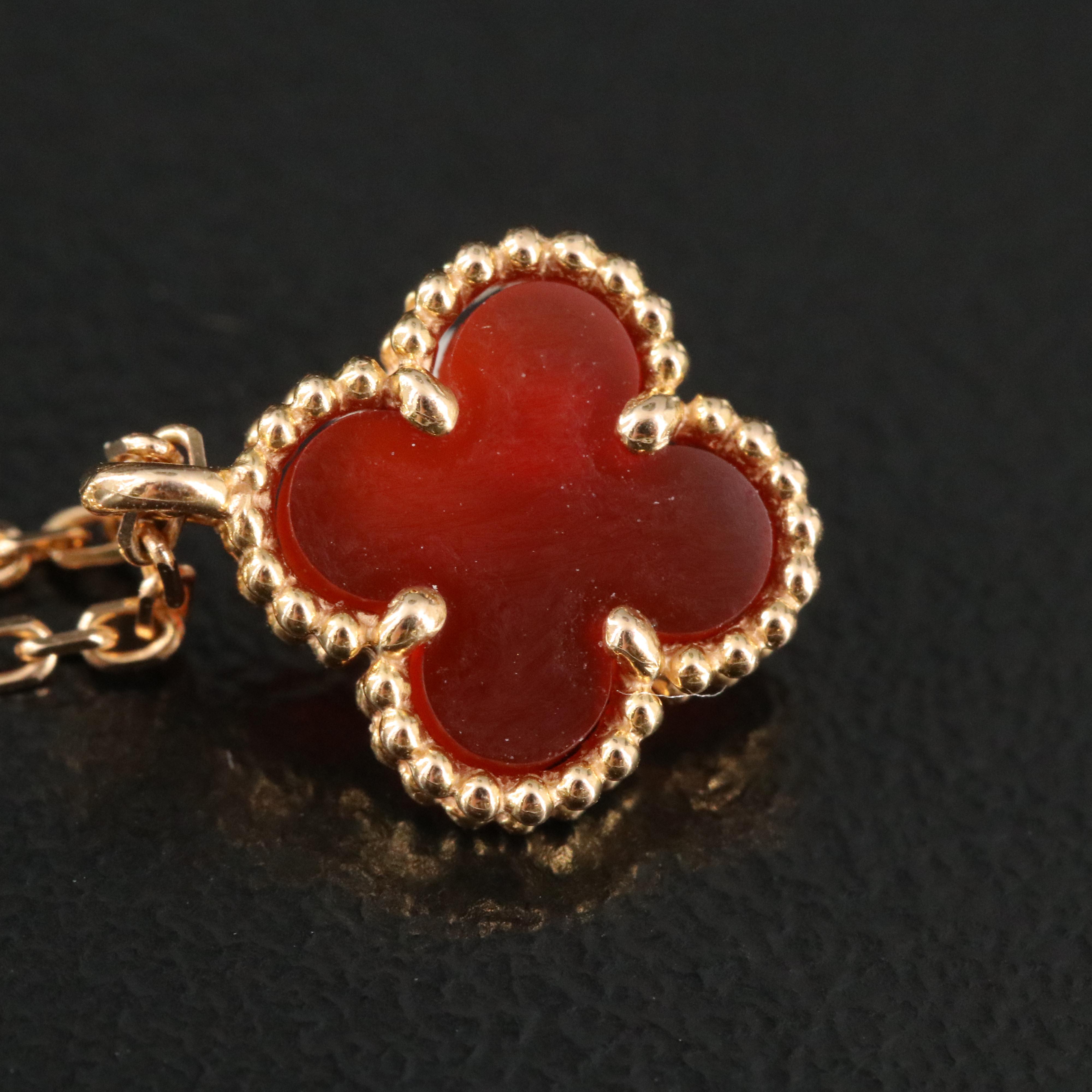 Van Cleef & Arpels Sweet Alhambra 18K Rose Gold Carnelian Motif Necklace