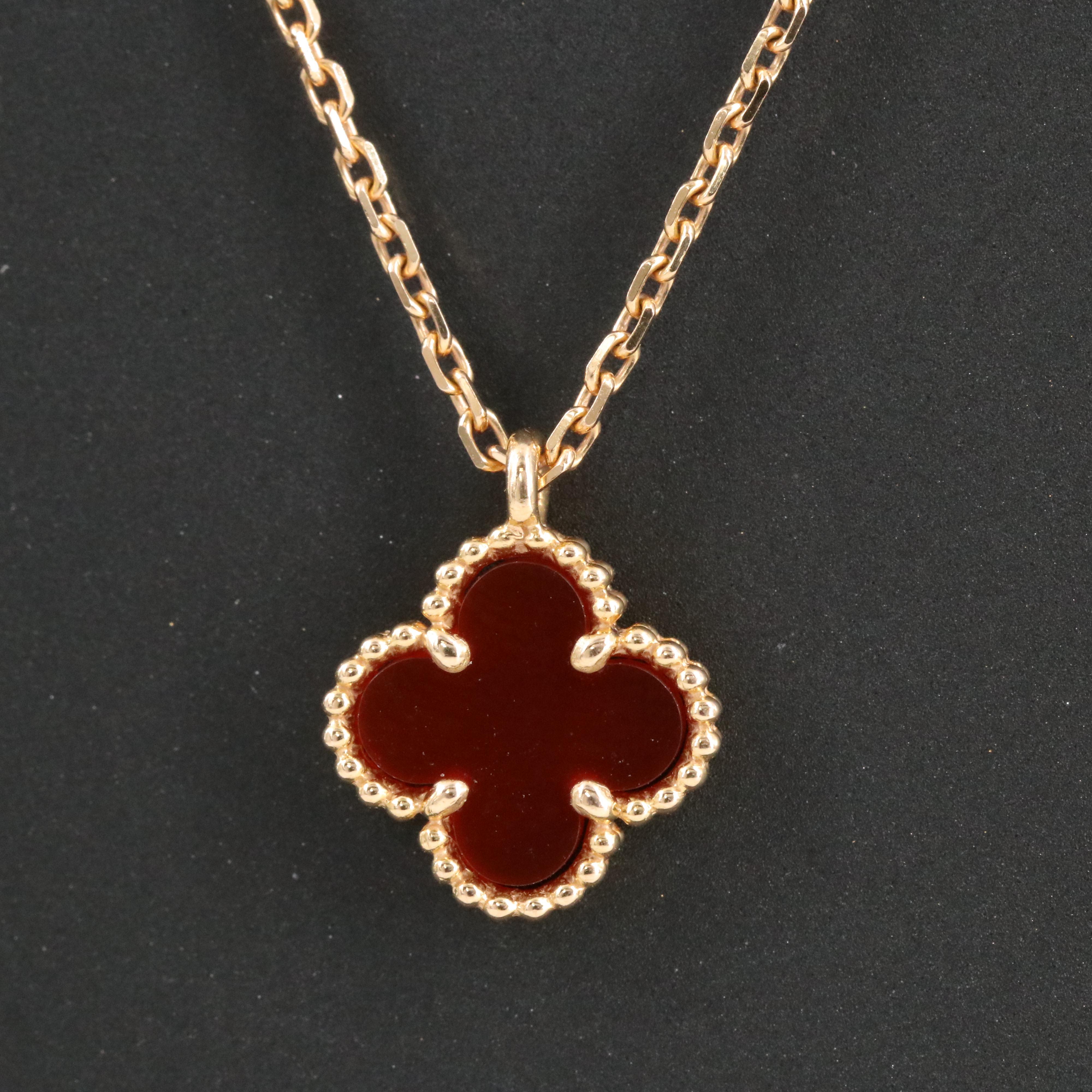 Van Cleef & Arpels Sweet Alhambra 18K Rose Gold Carnelian Motif Necklace