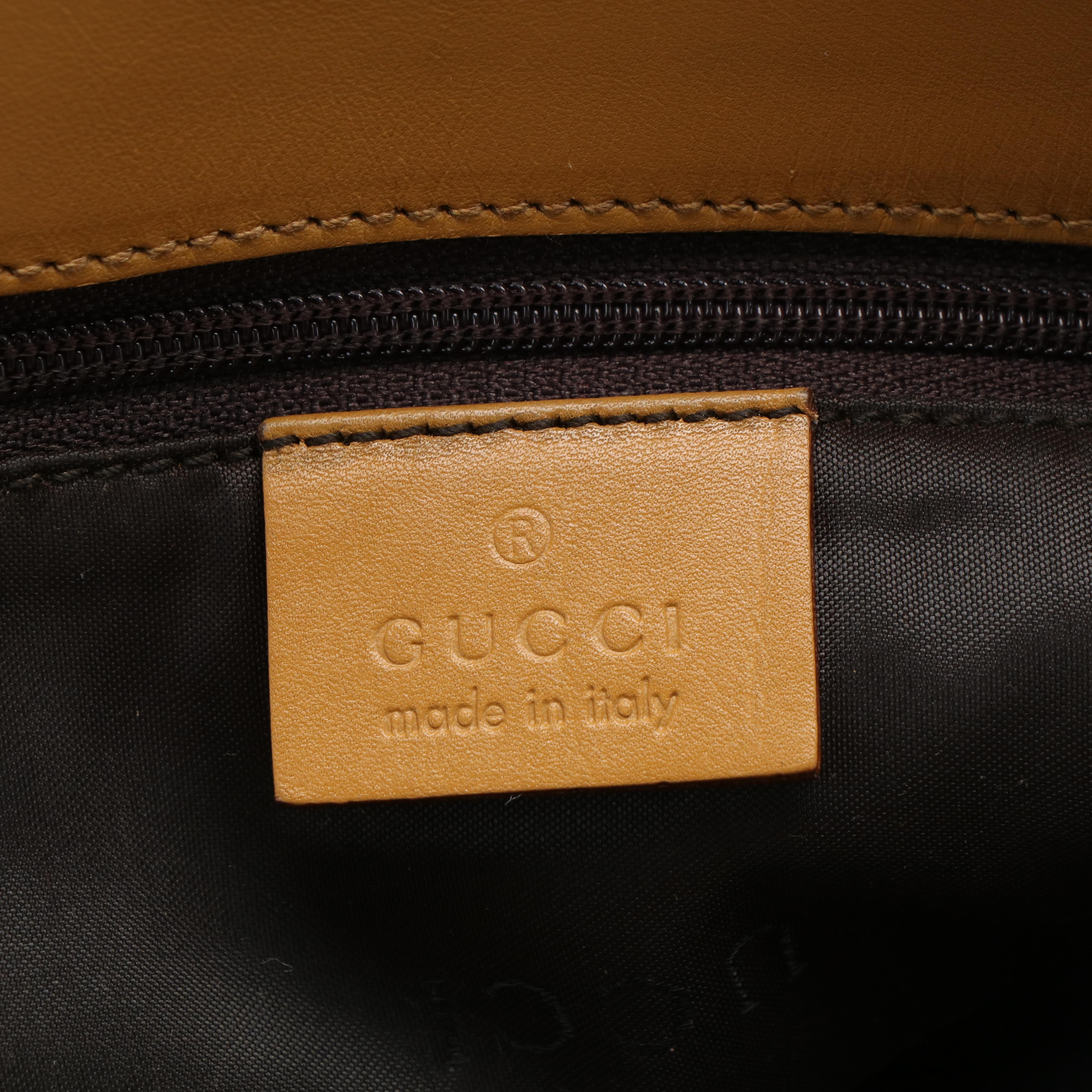 Gucci Shoppers Bucket Tote Bag in GG Monogram Canvas and Brown Leather