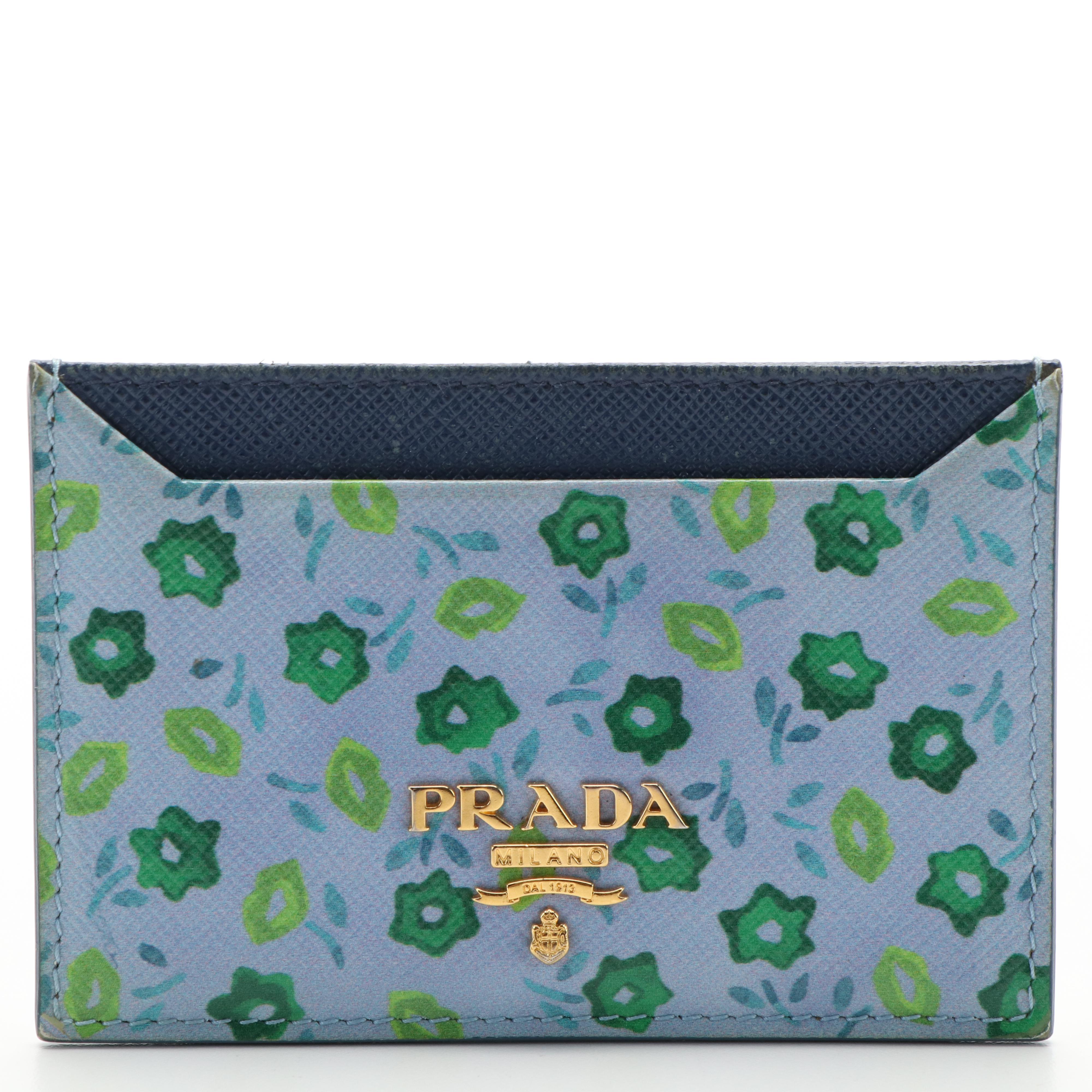 Prada Card Holder in Floral Printed Saffiano Leather