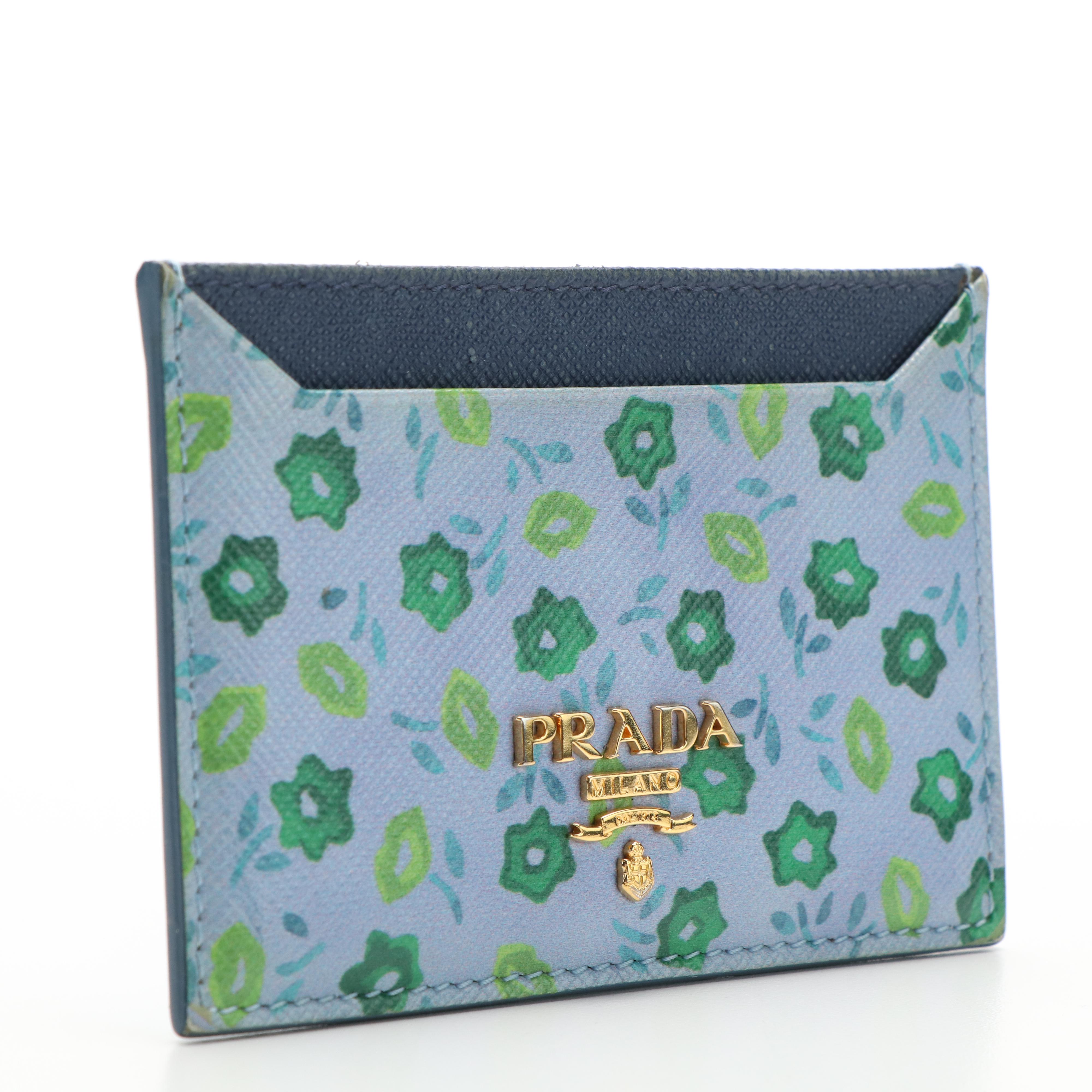 Prada Card Holder in Floral Printed Saffiano Leather
