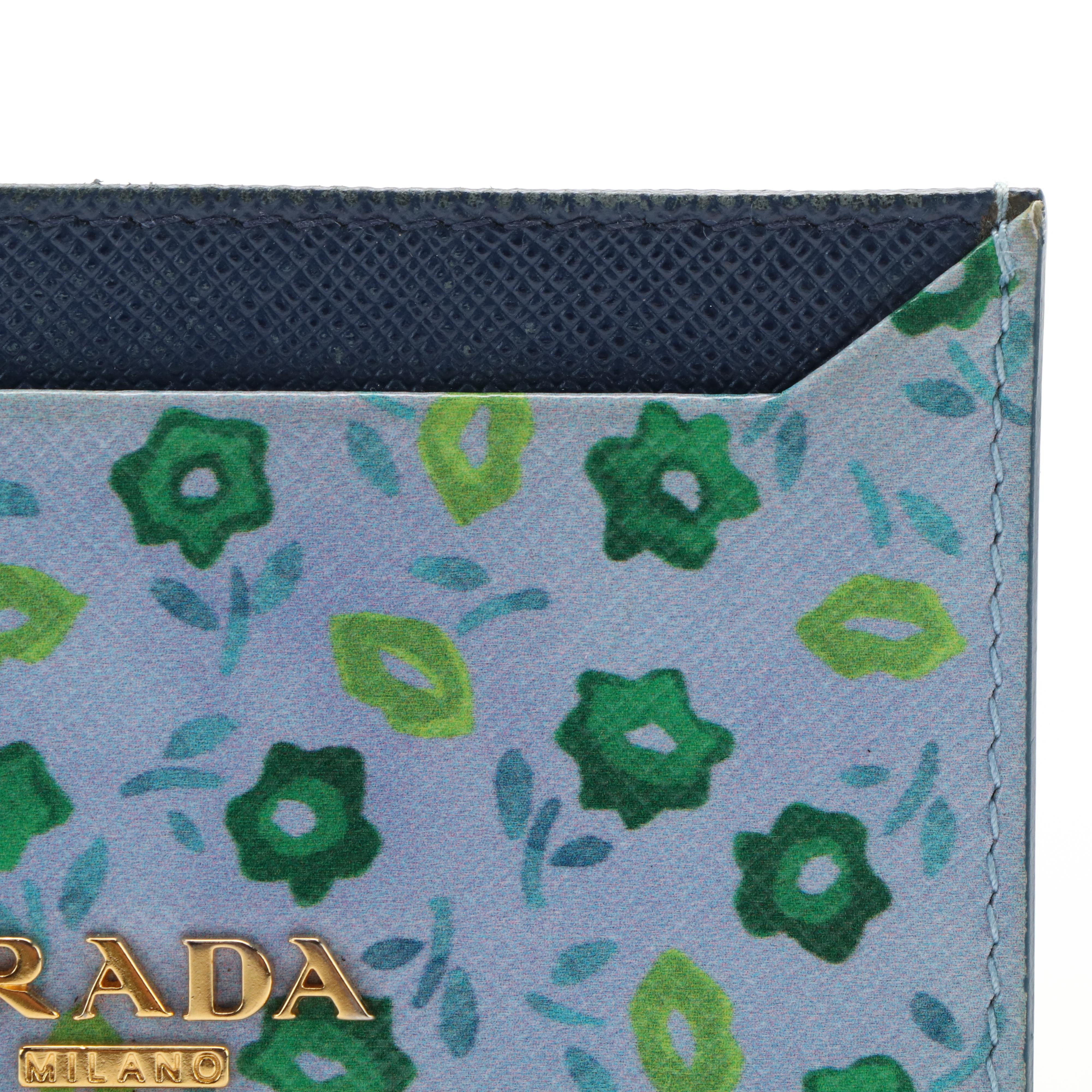 Prada Card Holder in Floral Printed Saffiano Leather