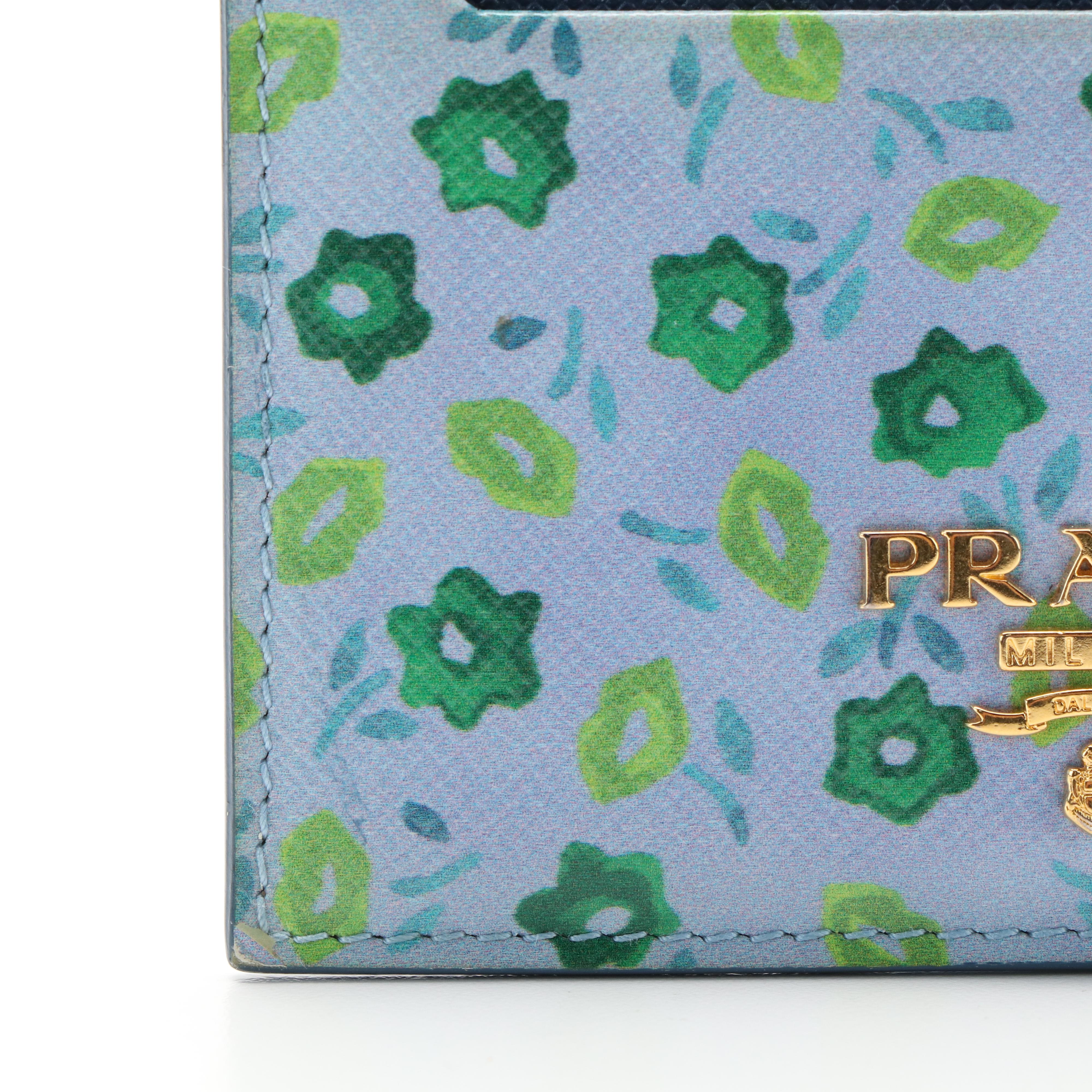 Prada Card Holder in Floral Printed Saffiano Leather