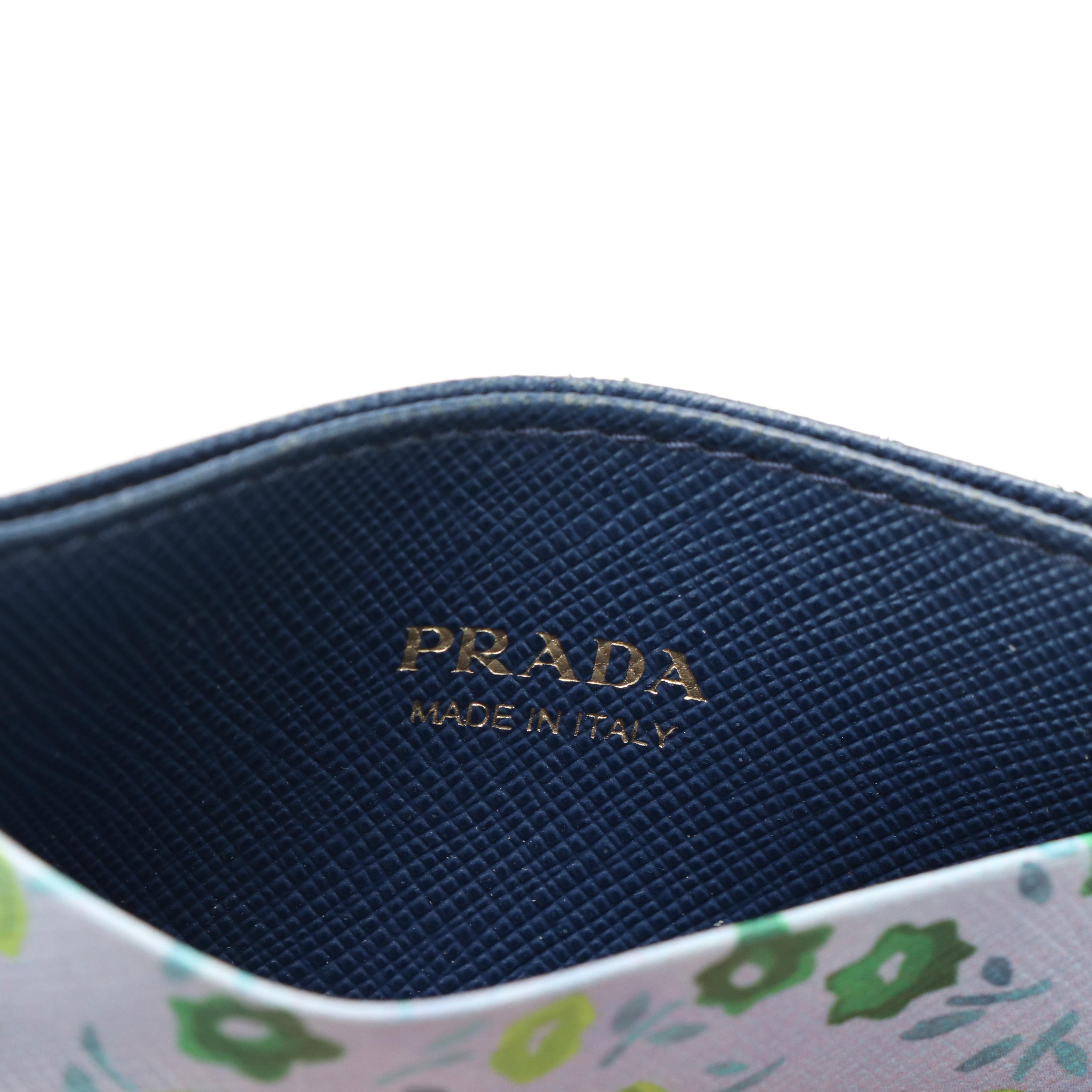 Prada Card Holder in Floral Printed Saffiano Leather