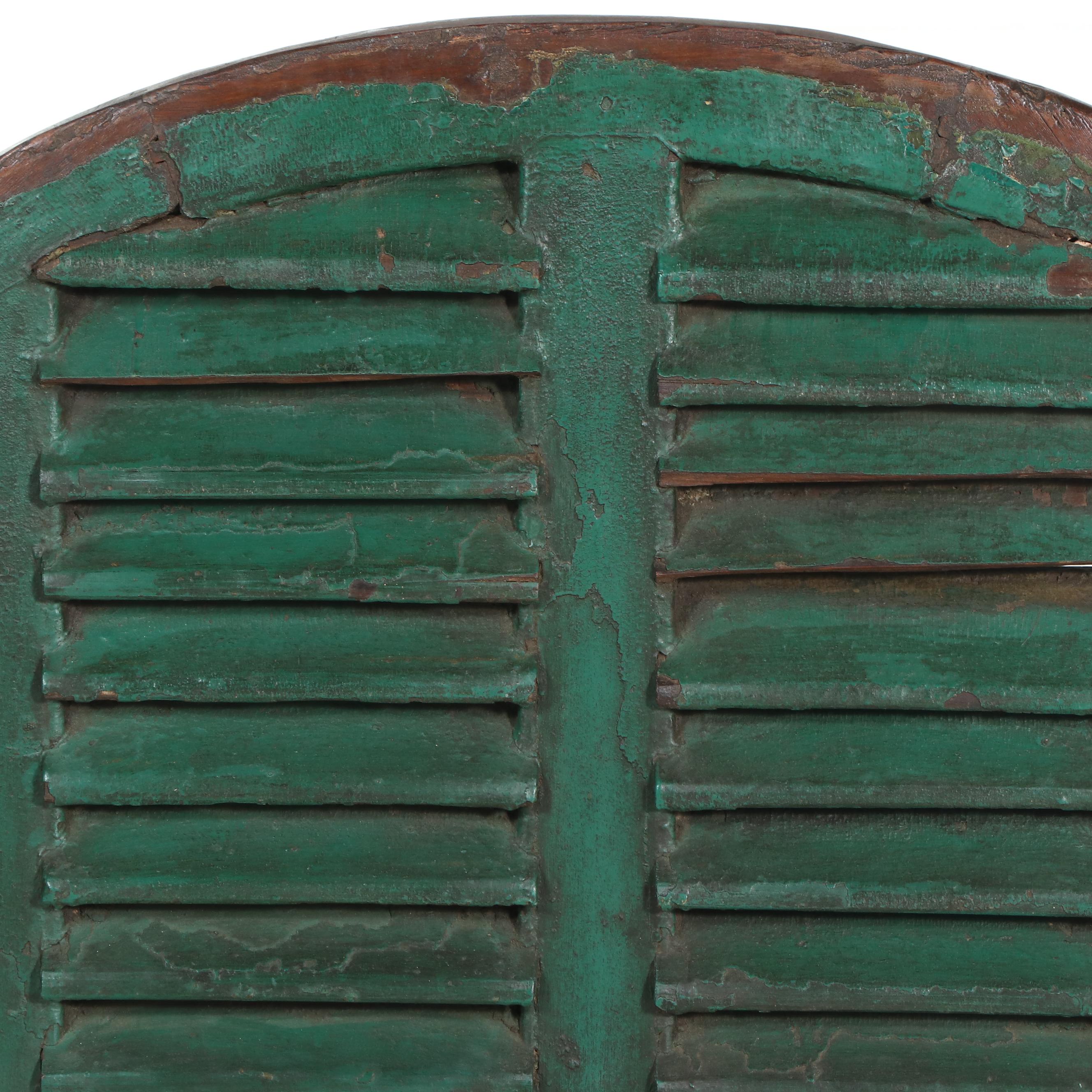 Green Painted Wood Arched Louvered Window Shutter Everything But The