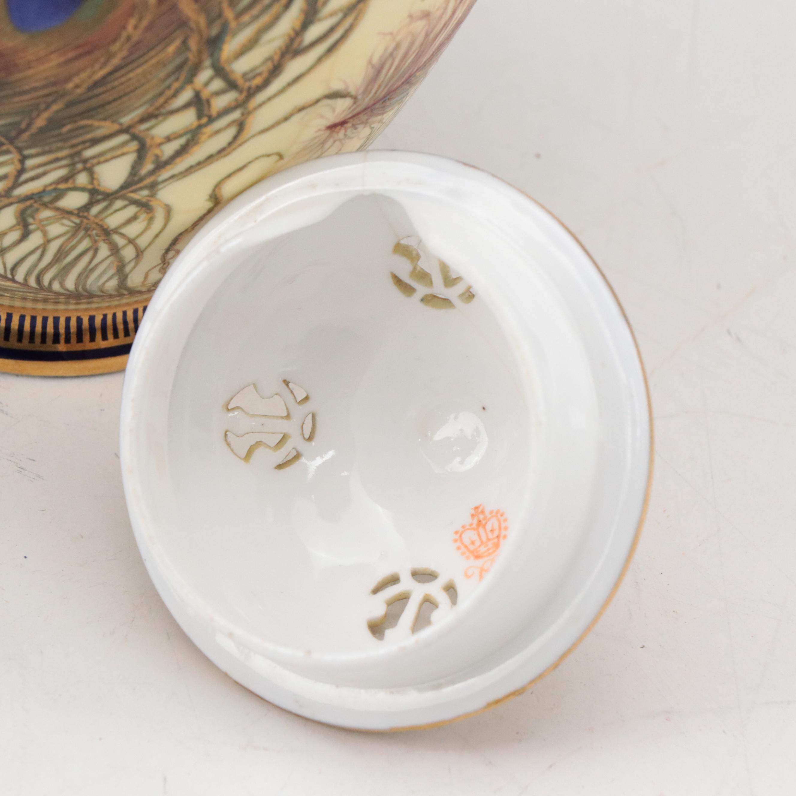 Royal Crown Derby Art Nouveau Style English Porcelain Peacock Feather Urn, 1886