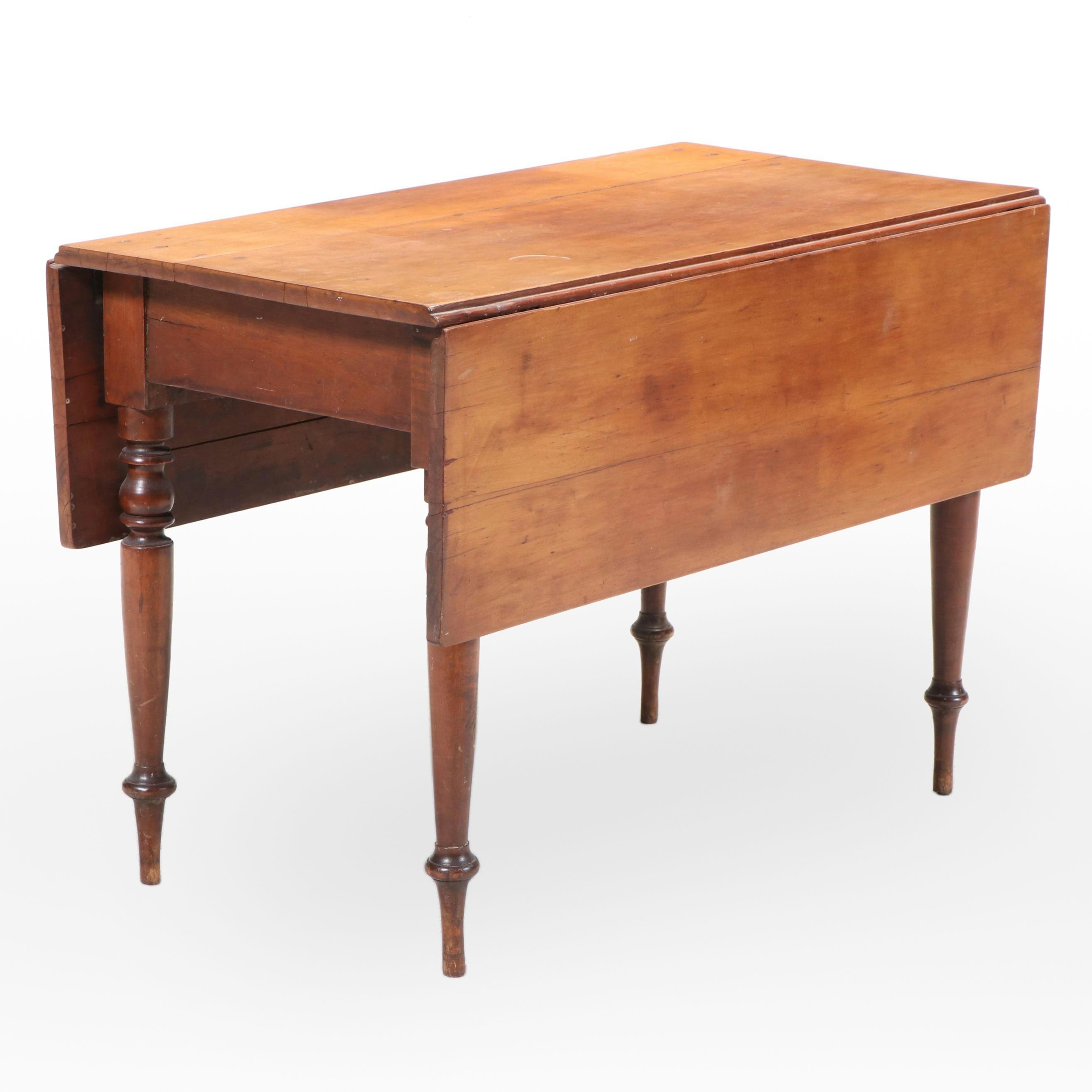 American Primitive Cherrywood Drop-Leaf Dining Table, 19th Century