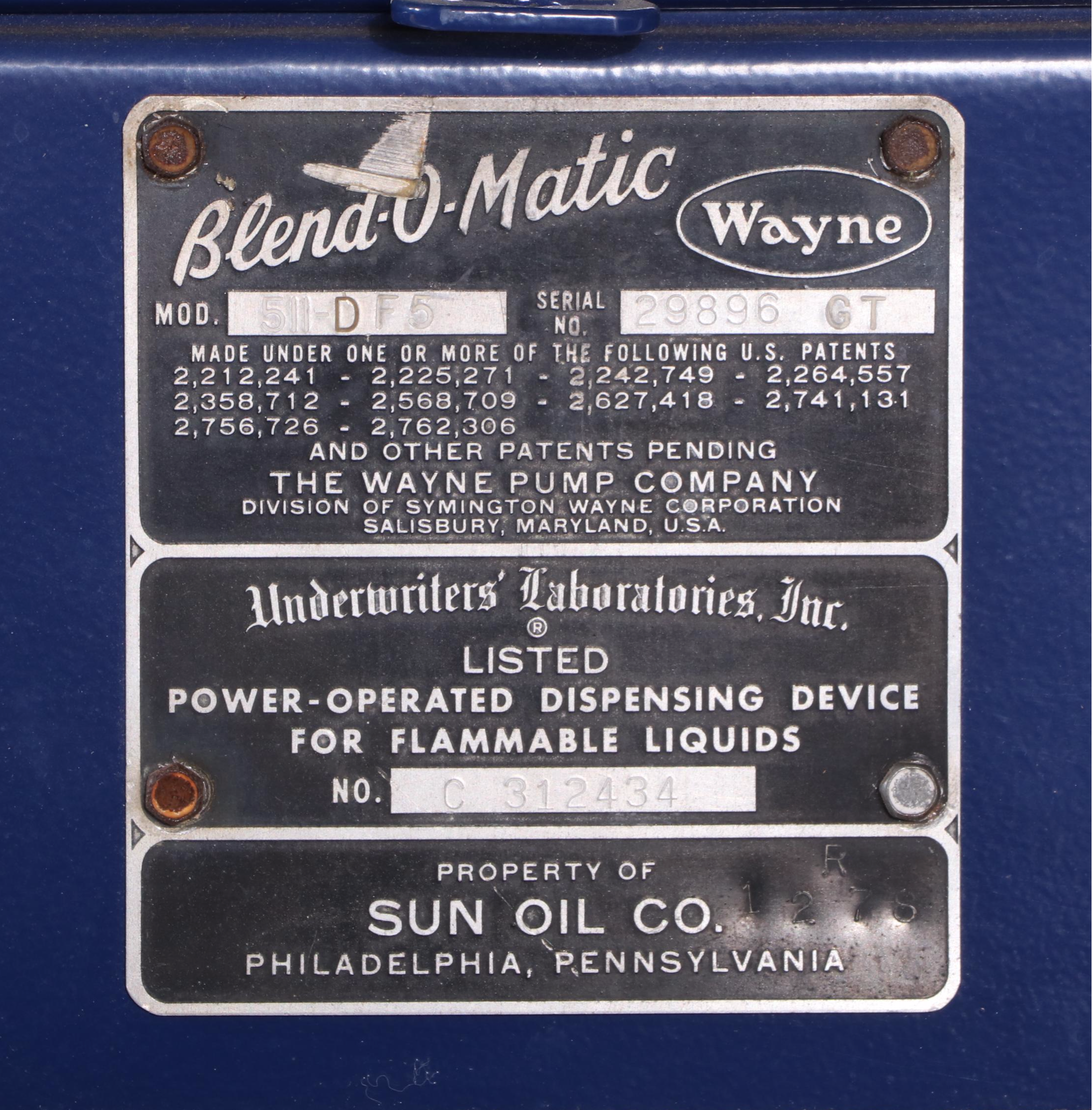 Wayne Blend-O-Matic Blue Sunoco Gas Pump, Mid-20th Century