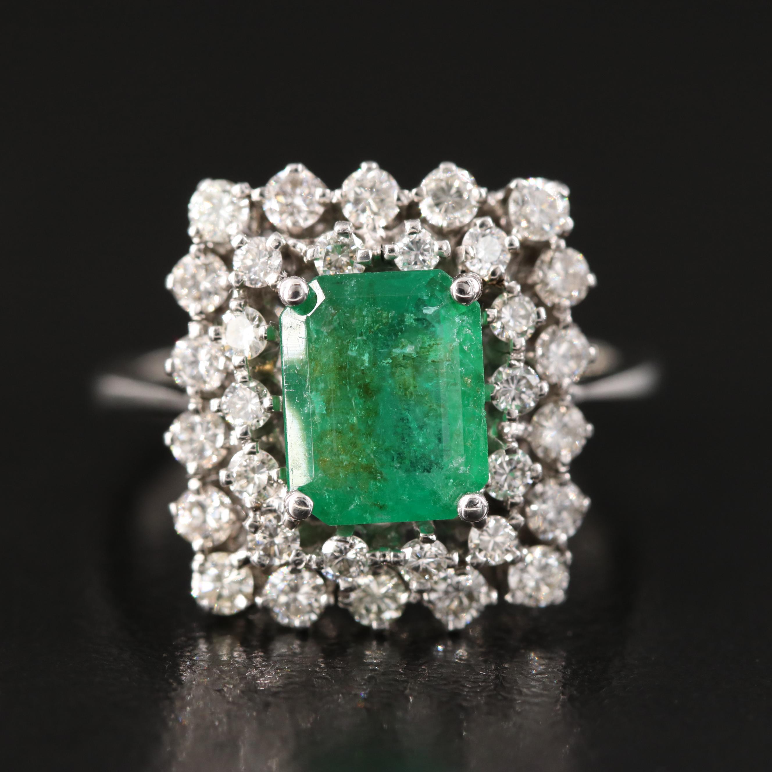 18K 1.30 CT Emerald and Diamond Ring with Palladium Top