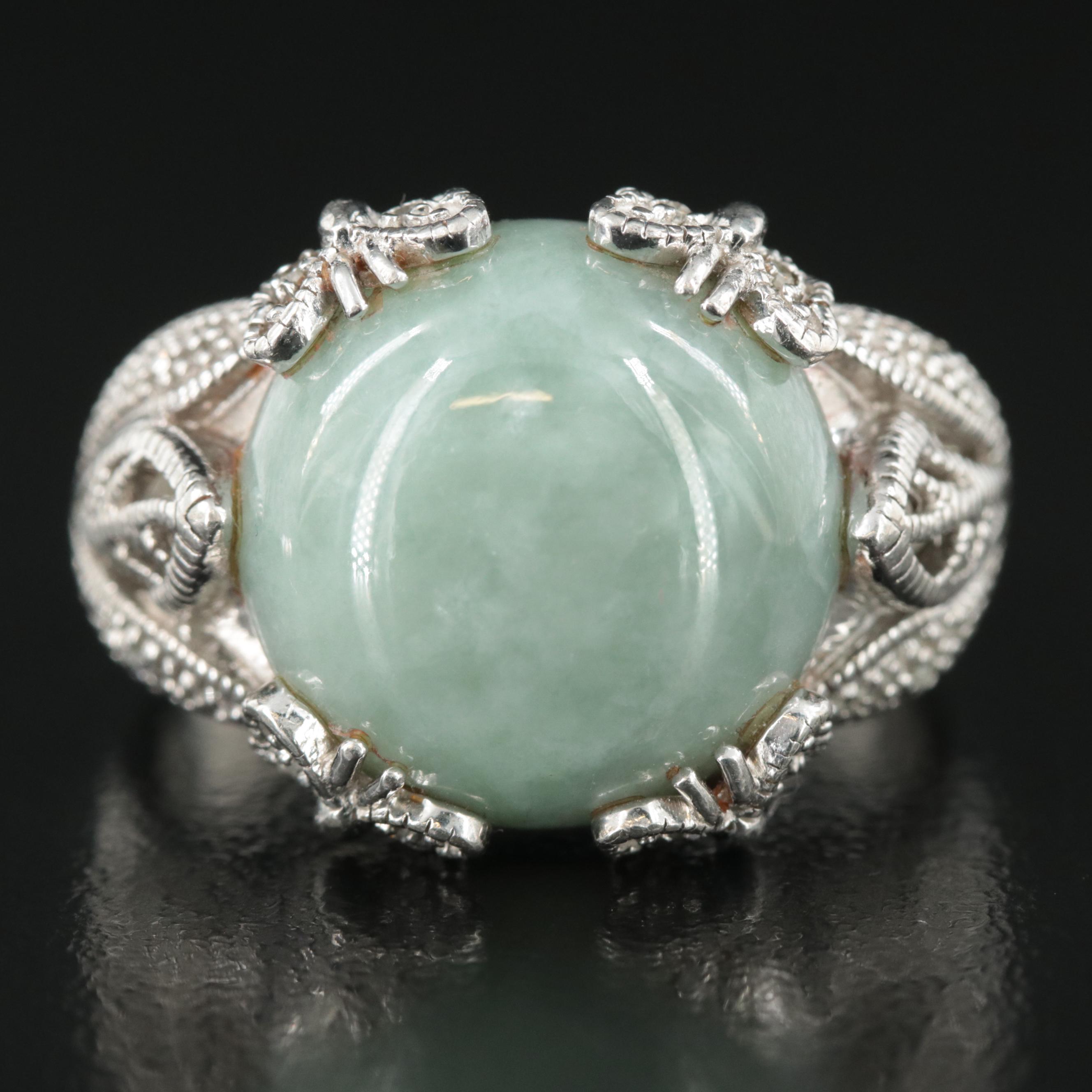 Sterling Jadeite and Diamond Ring