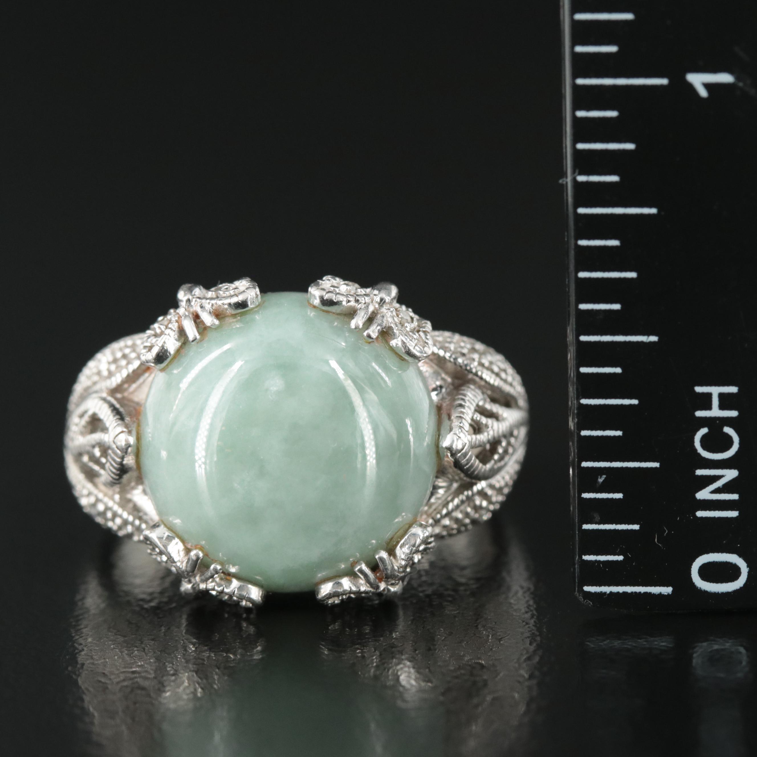Sterling Jadeite and Diamond Ring