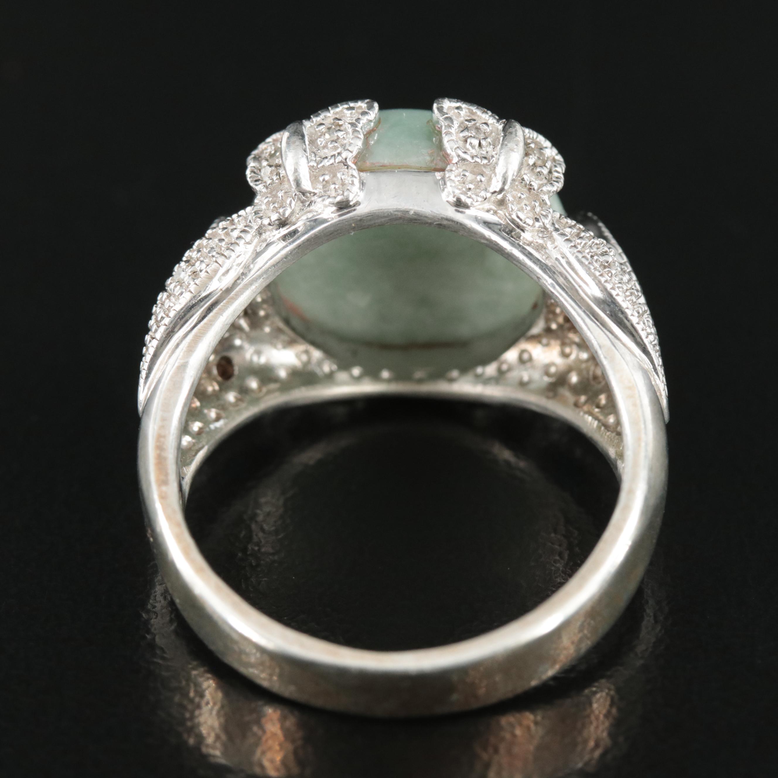 Sterling Jadeite and Diamond Ring
