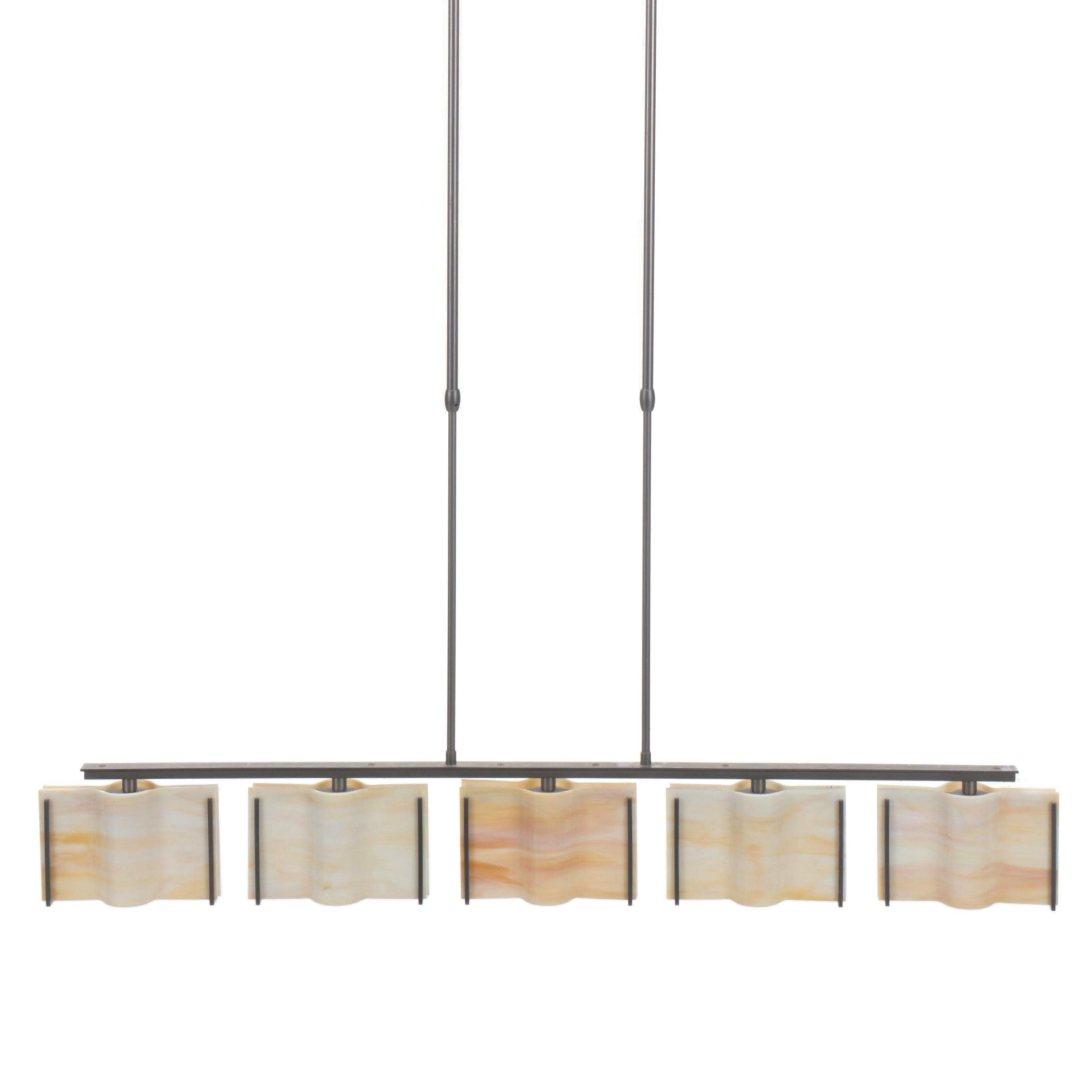 Exos "Wave" Linear Island Pendant with Amber Slag Glass Shades, 21st C.