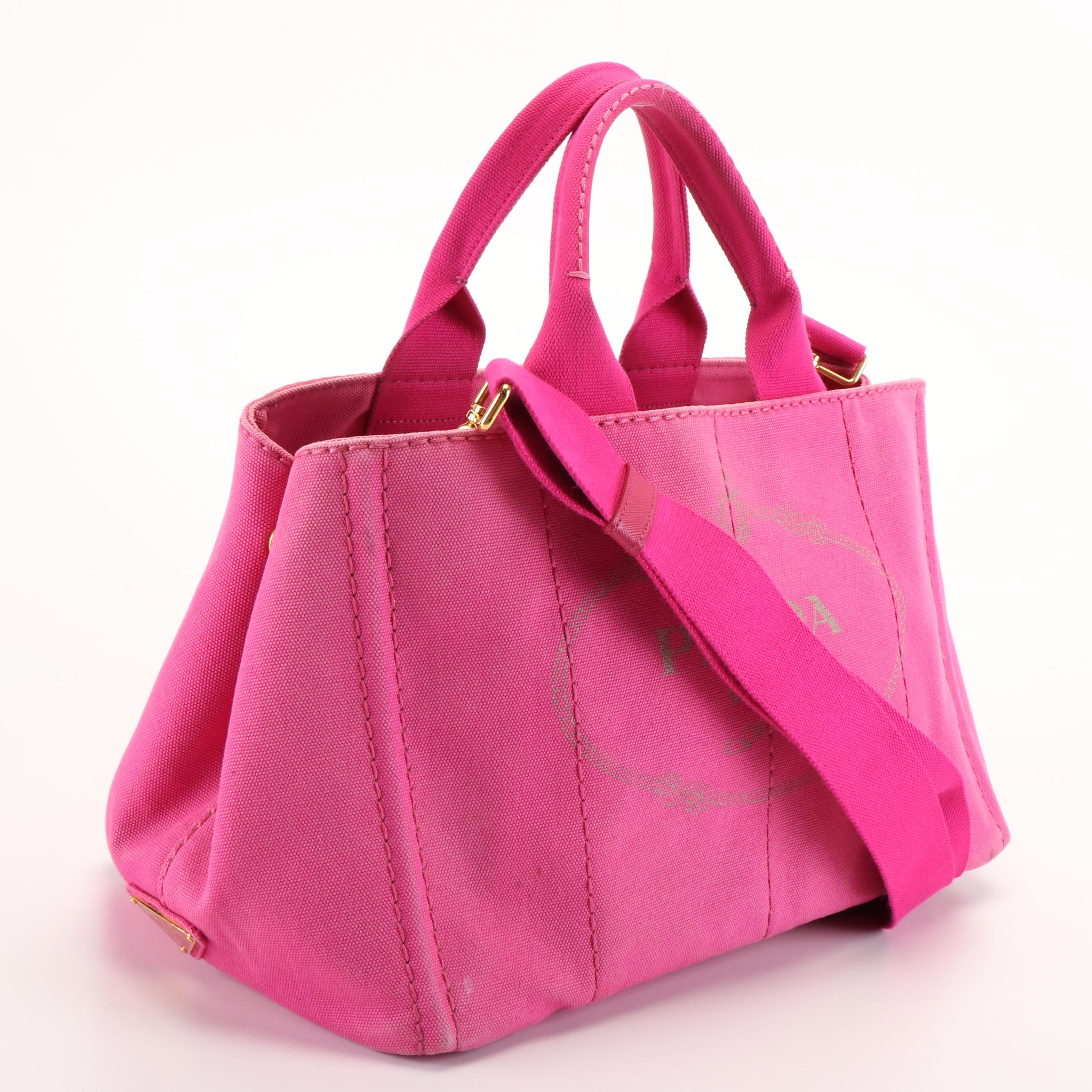 Prada Canapa Tote Bag with Strap in Pink Canvas
