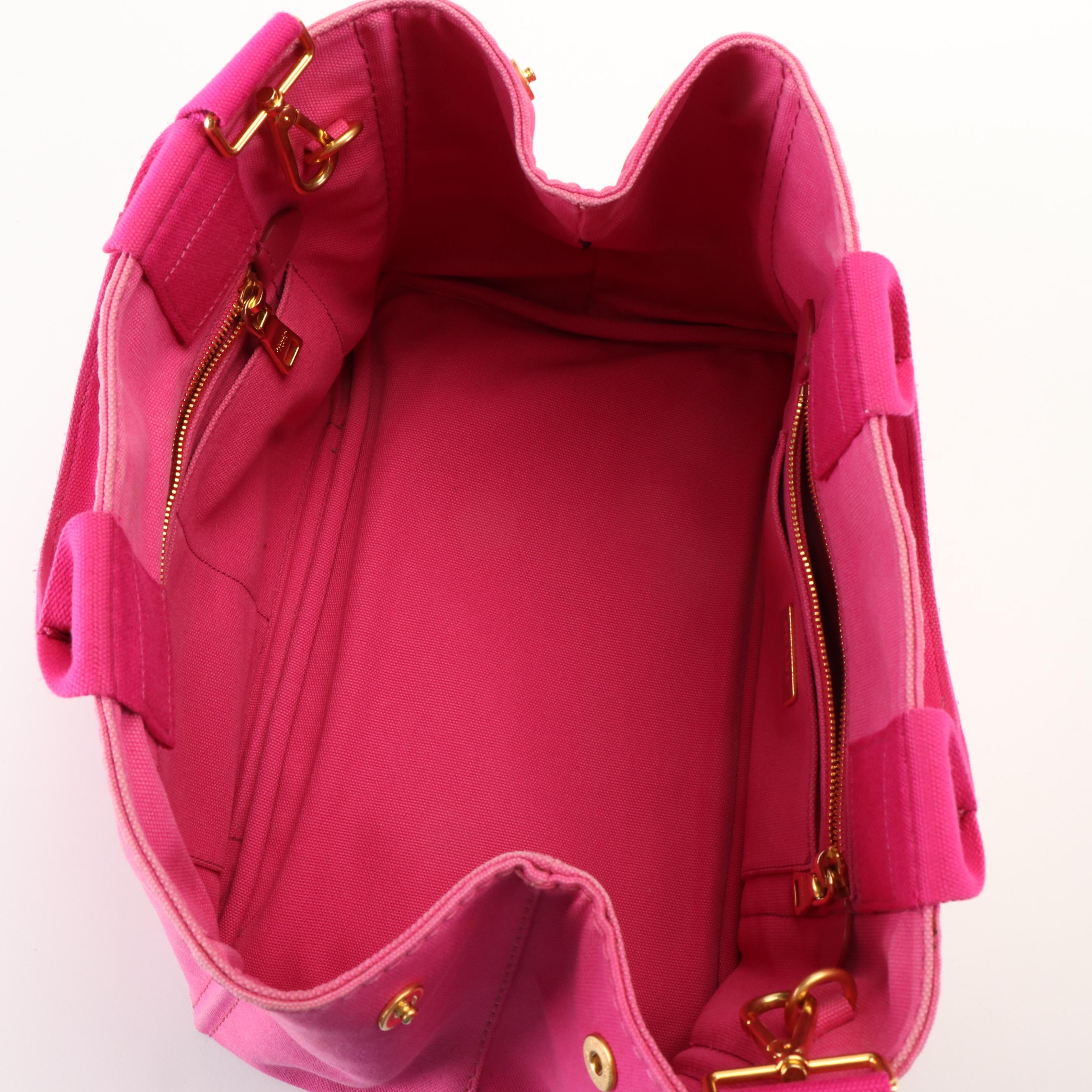 Prada Canapa Tote Bag with Strap in Pink Canvas