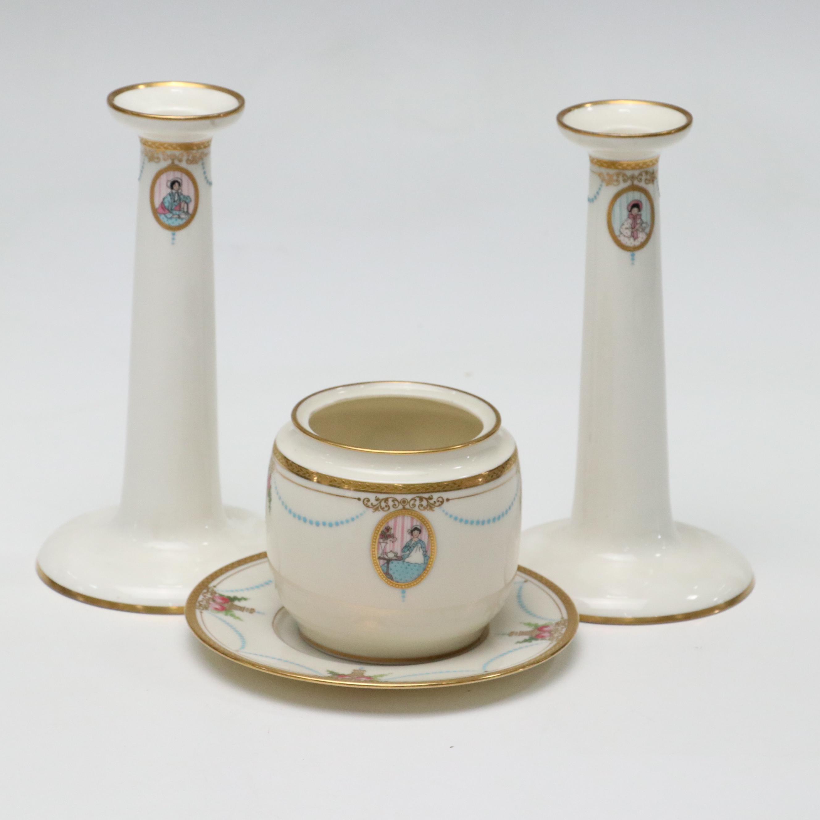 Lenox "Virginian" Porcelain Bowl, Plate and Candlesticks